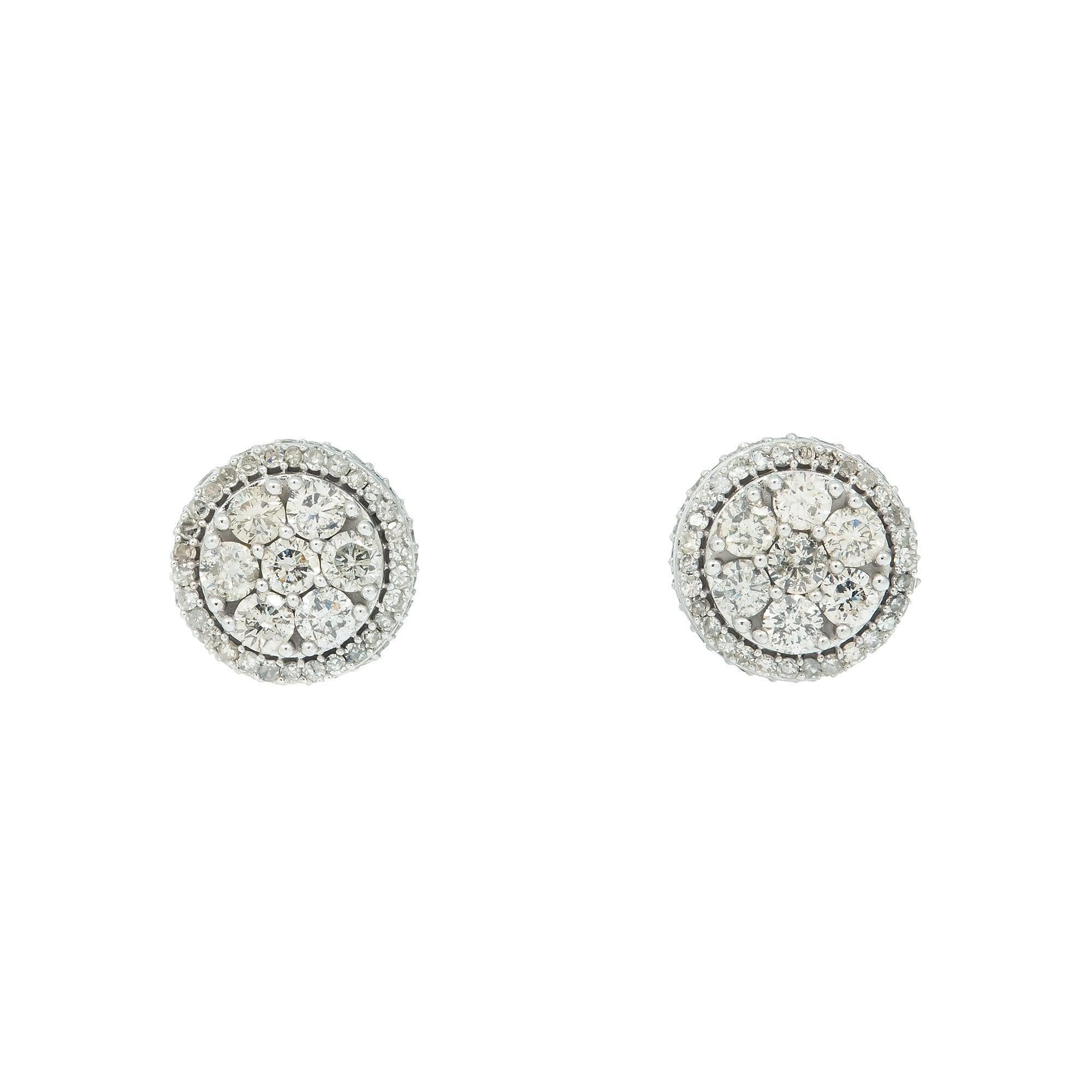 10K GOLD ROUND DIAMOND CLUSTER EARRINGS 1.41 CTW