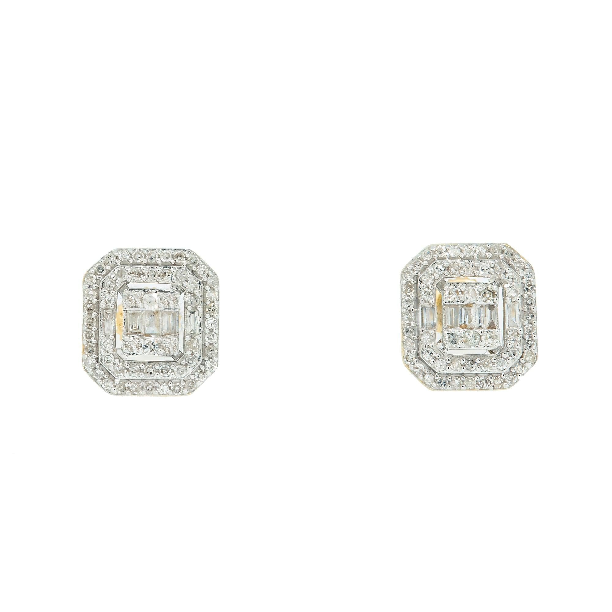 14K GOLD BAGUETTE AND ROUND DIAMOND EARRINGS 0.50 CTW
