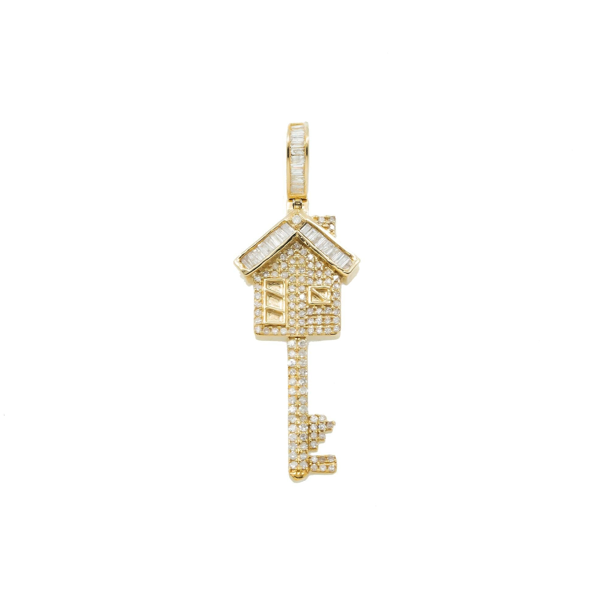 14K GOLD BAGUETTE DIAMOND HOUSE KEY PENDANT 0.69 CT