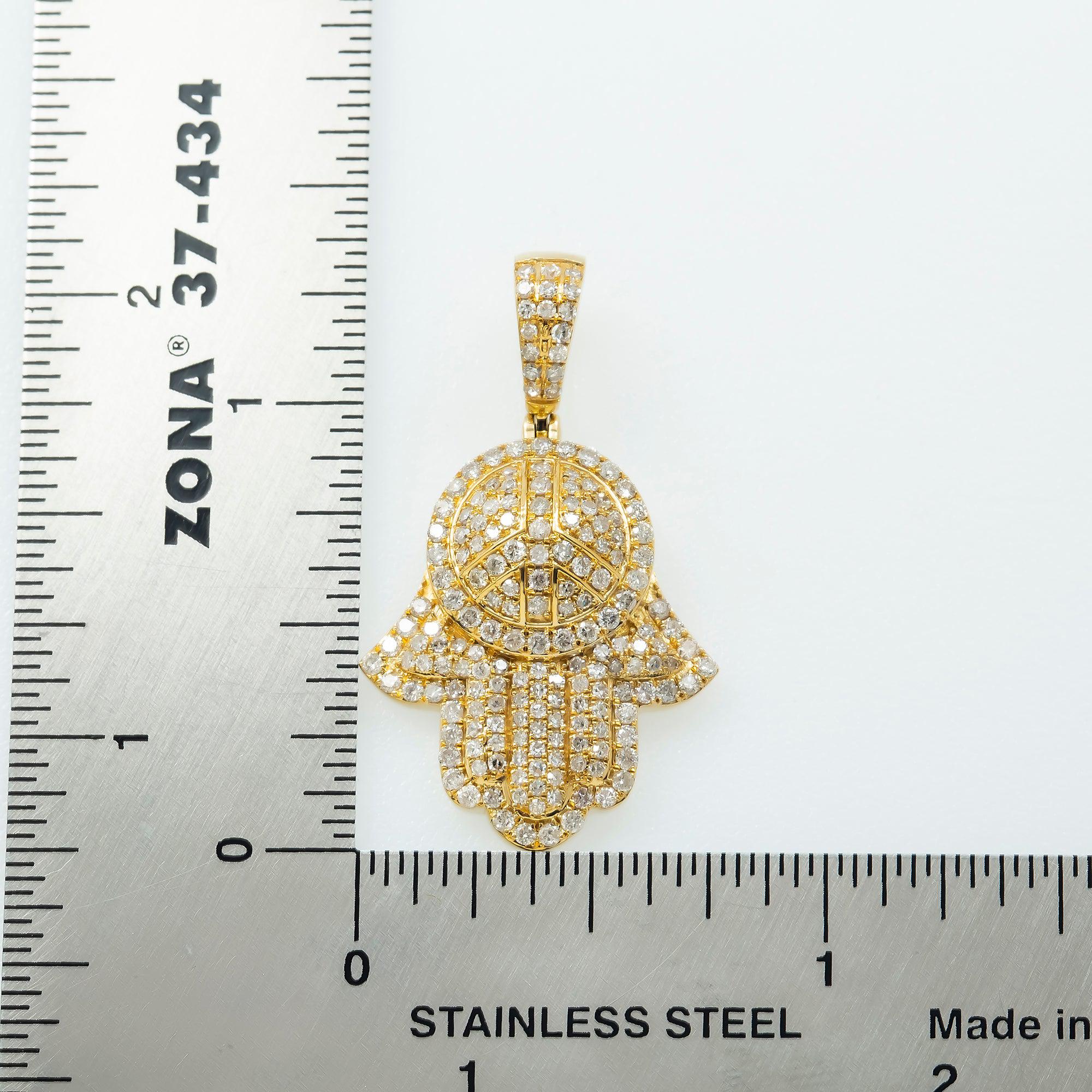 14K GOLD DIAMOND HAMSA WITH PEACE SIGN PENDANT 1.01 CT