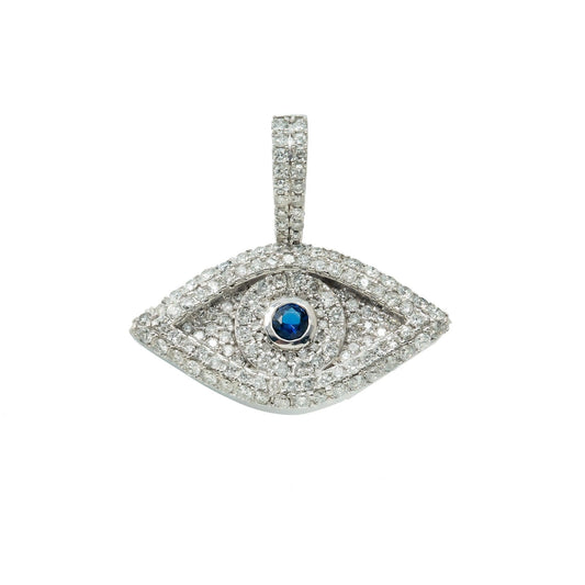 14K GOLD DIAMOND EYE PENDANT WITH BLUE STONE 1.67 CTW