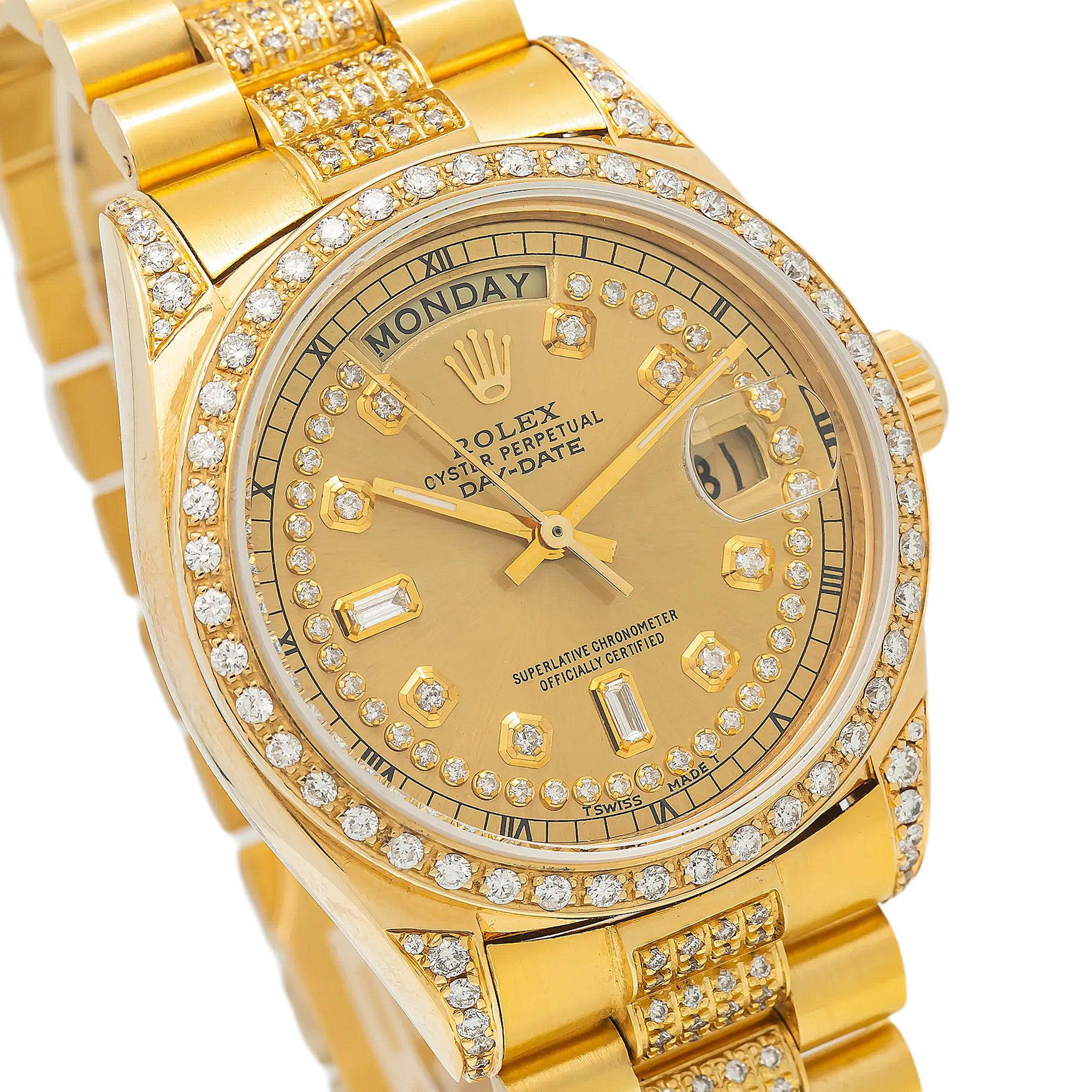 Rolex Day-Date 18038 36MM Champagne Diamond Dial With Yellow Gold Diamond Bezel