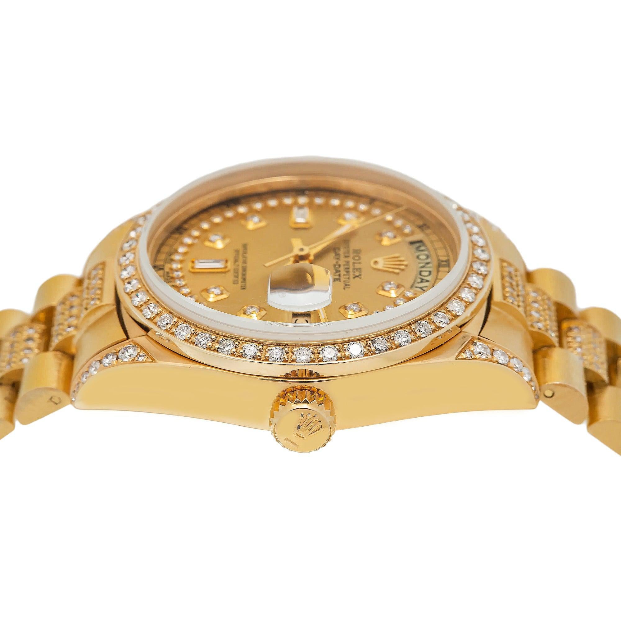 Rolex Day-Date 18038 36MM Champagne Diamond Dial With Yellow Gold Diamond Bezel