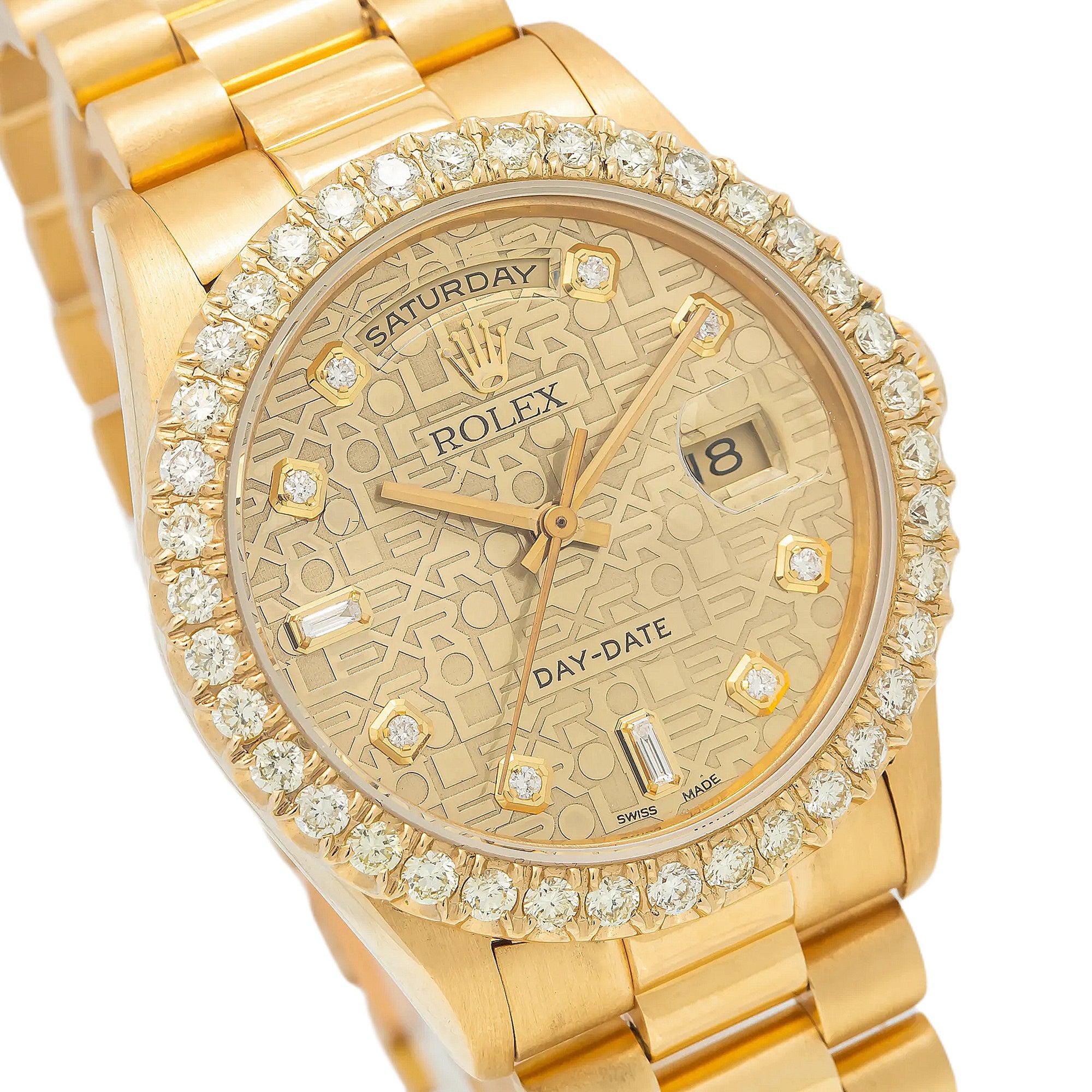 Rolex Day-Date 18238 36MM Diamond Dial With Yellow Gold Diamond Bezel