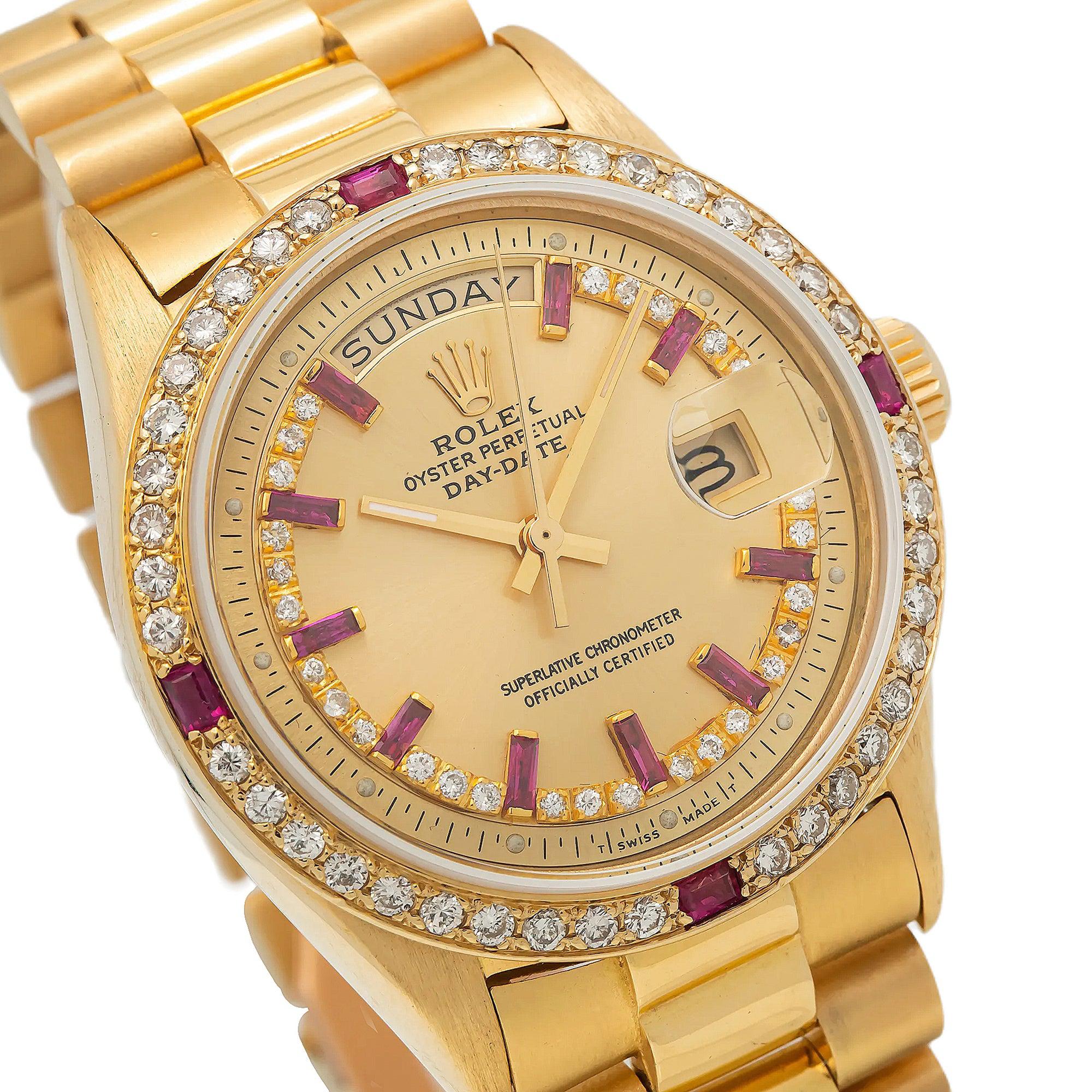 Rolex Day-Date 18013 36MM Diamond Gemstone Dial And Bezel With Presidential Bracelet
