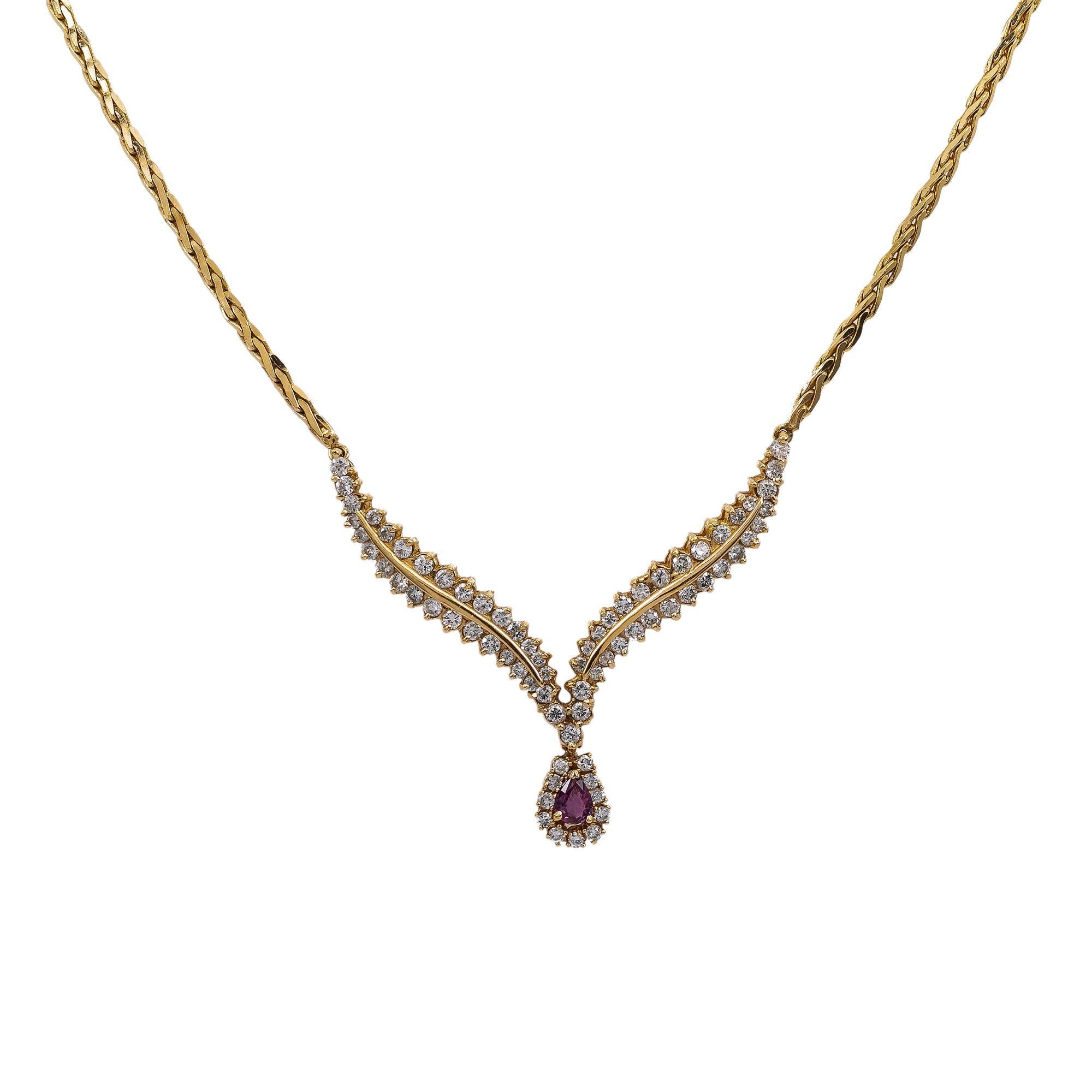 14K Yellow Gold Diamond Necklace 18"