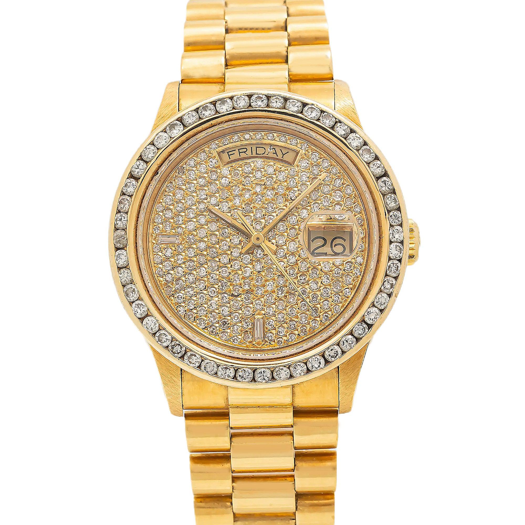 Rolex Day-Date 18038 36MM Diamond Dial With Yellow Gold Diamond Bezel