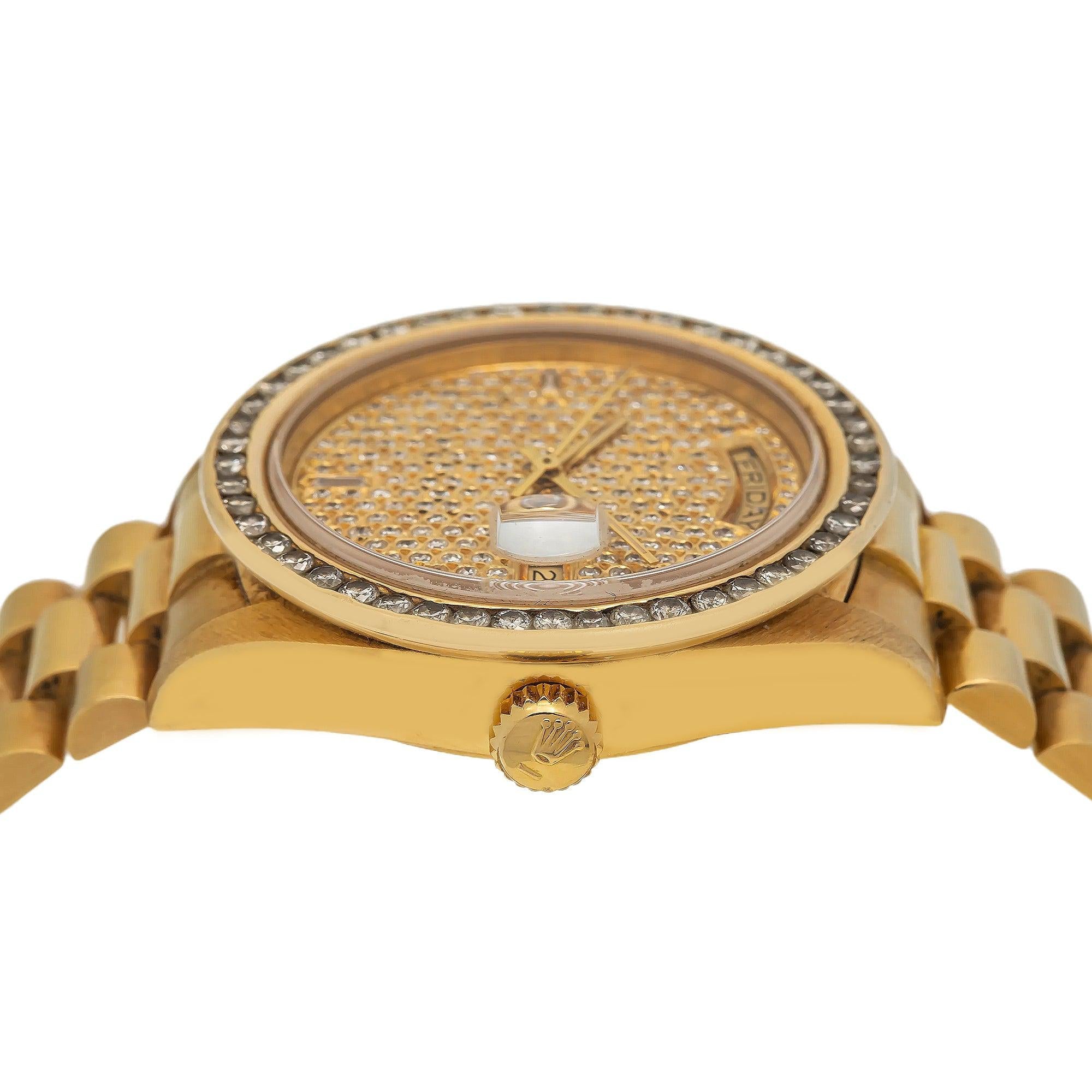 Rolex Day-Date 18038 36MM Diamond Dial With Yellow Gold Diamond Bezel