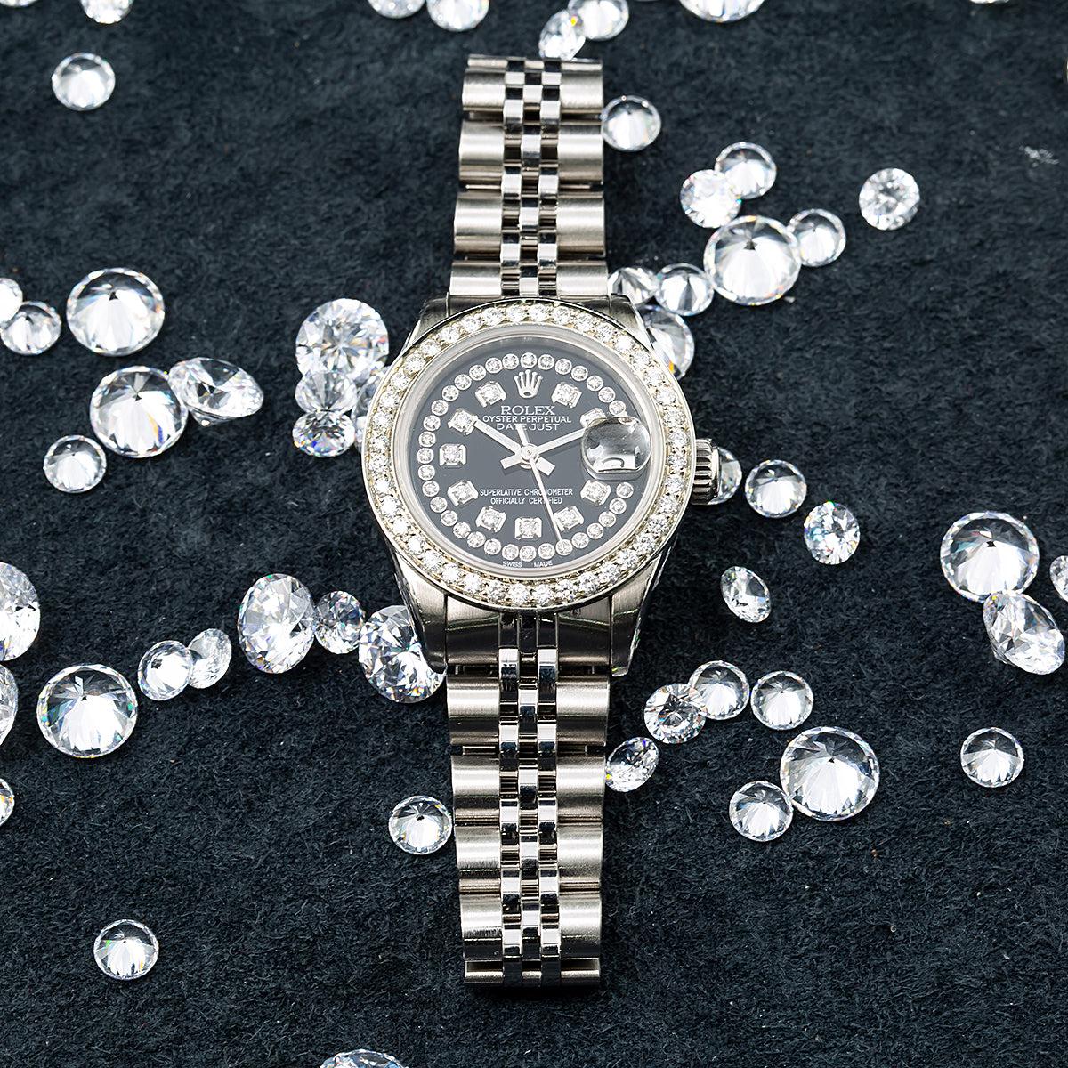 Rolex Datejust Ladies Diamond Watch, 26mm, Black Diamond Dial And Diamond Bezel 1.2 CT Of Diamonds