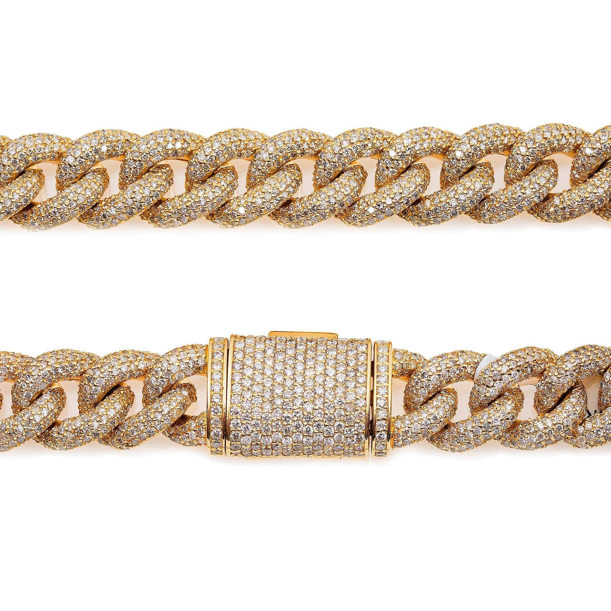 14K YELLOW GOLD 22" CUBAN CHAIN WITH 31.18 CT DIAMONDS