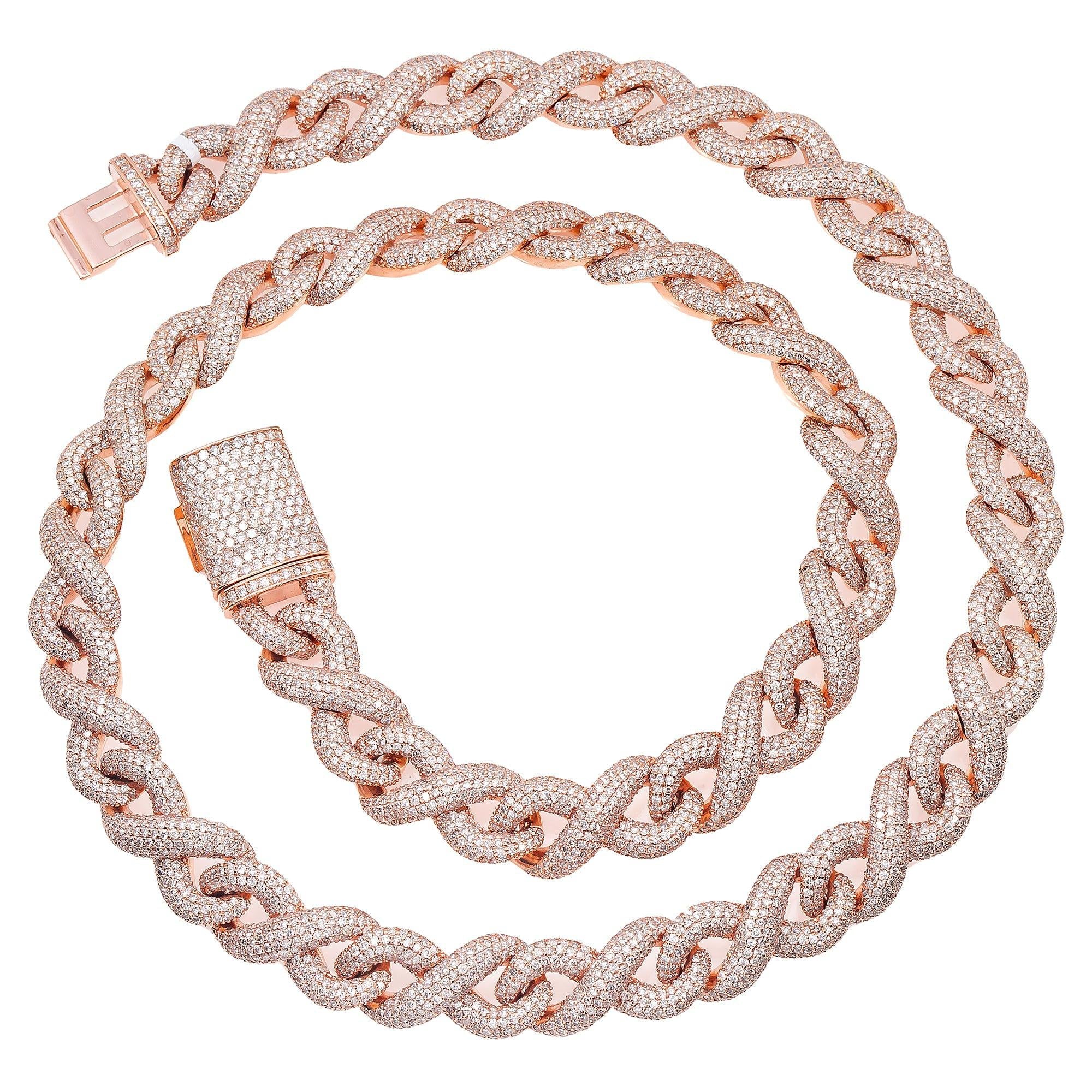 14K ROSE GOLD 22" CUBAN CHAIN WITH 31.64 CT DIAMONDS