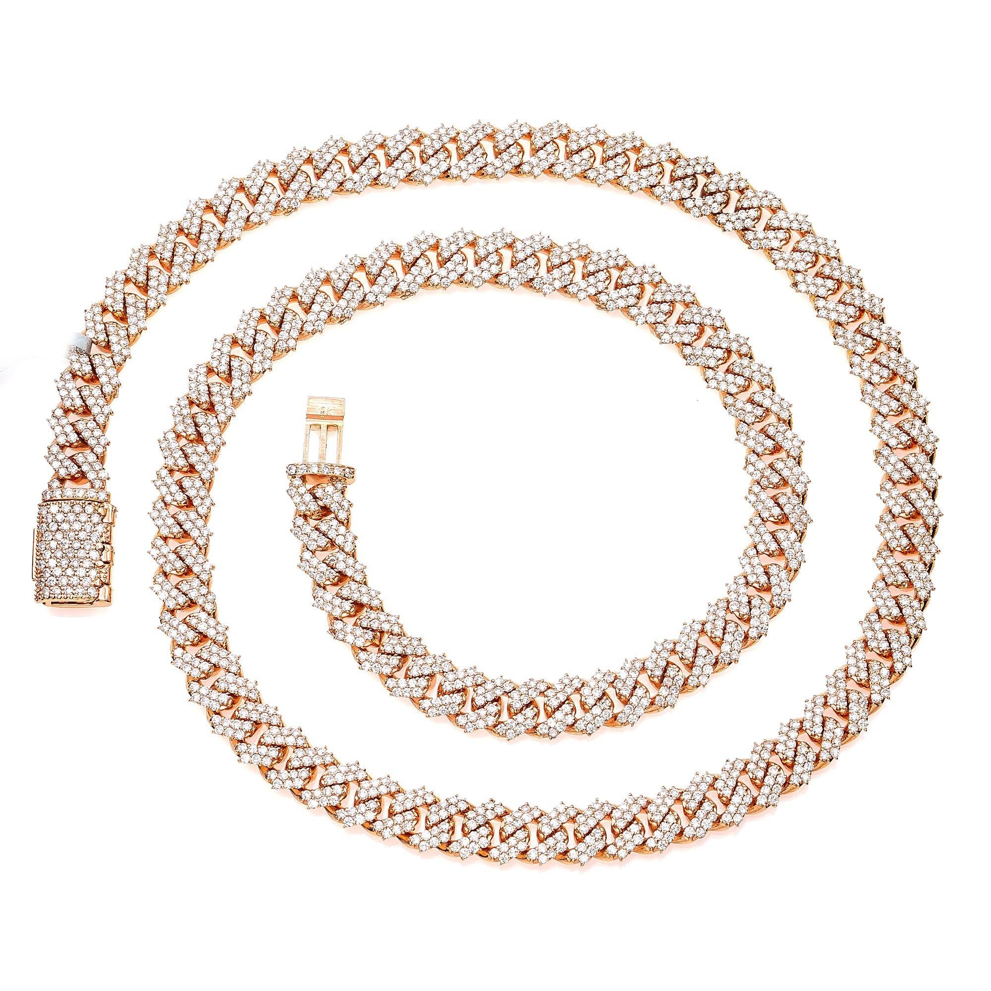 10K ROSE GOLD 22" / 7MM SOLID PRONG SET CUBAN LINK CHAIN WITH 15.75 CT DIAMONDS