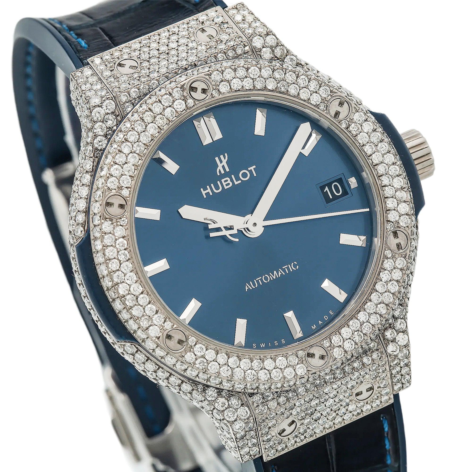 Hublot Classic Fusion Titanium Blue 565.NX.7170.LR 38MM Blue Dial With Diamond Bezel