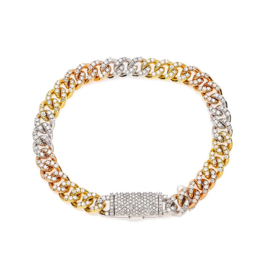 14K ROSE/WHITE GOLD 8.7"/7MM CUBAN BRACELET WITH 5.08 CT DIAMONDS