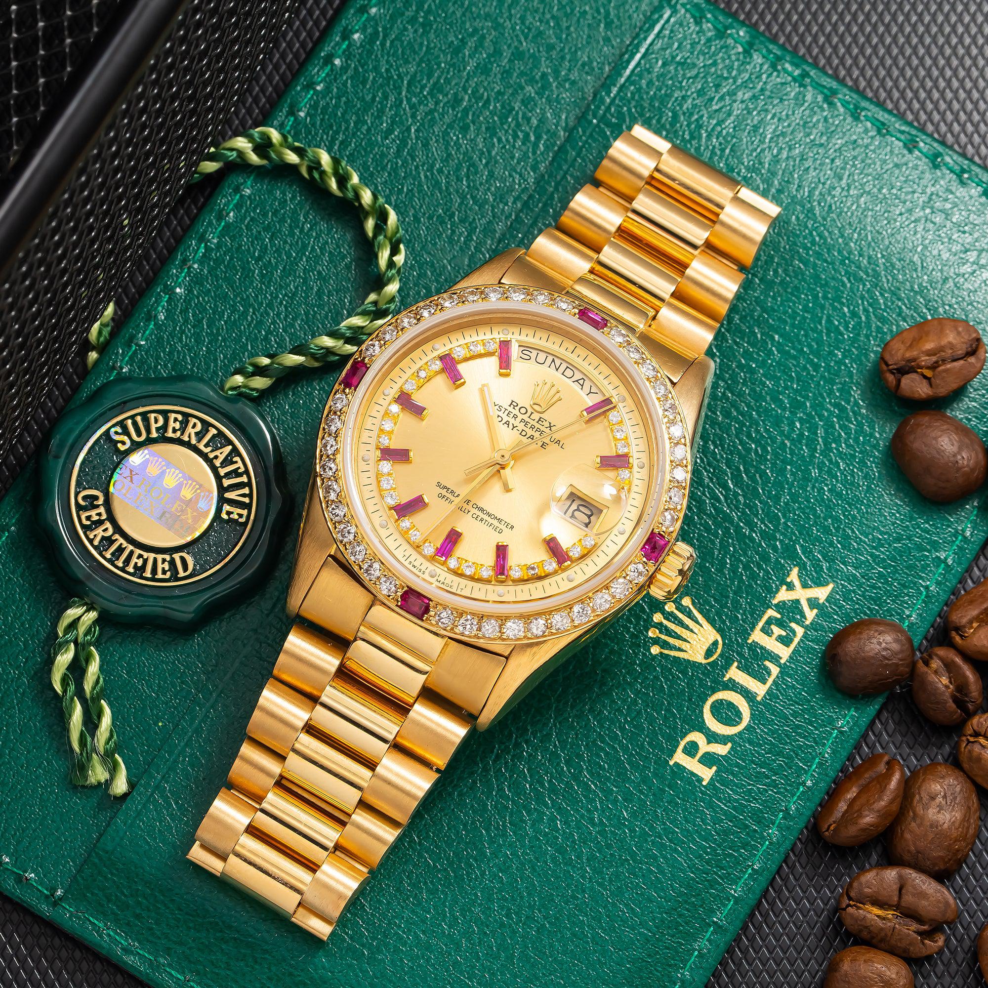 Rolex Day-Date 18013 36MM Diamond Gemstone Dial And Bezel With Presidential Bracelet