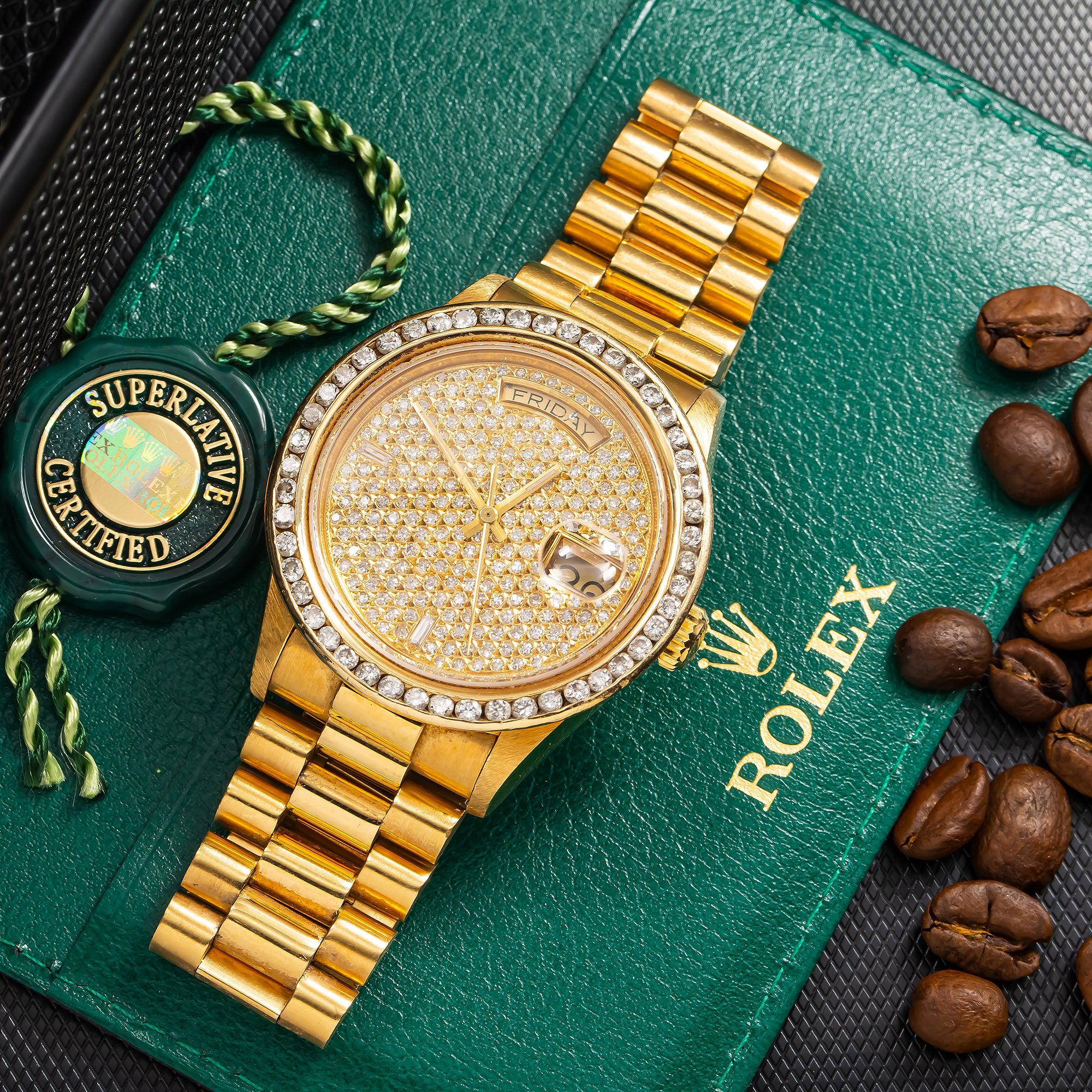 Rolex Day-Date 18038 36MM Diamond Dial With Yellow Gold Diamond Bezel