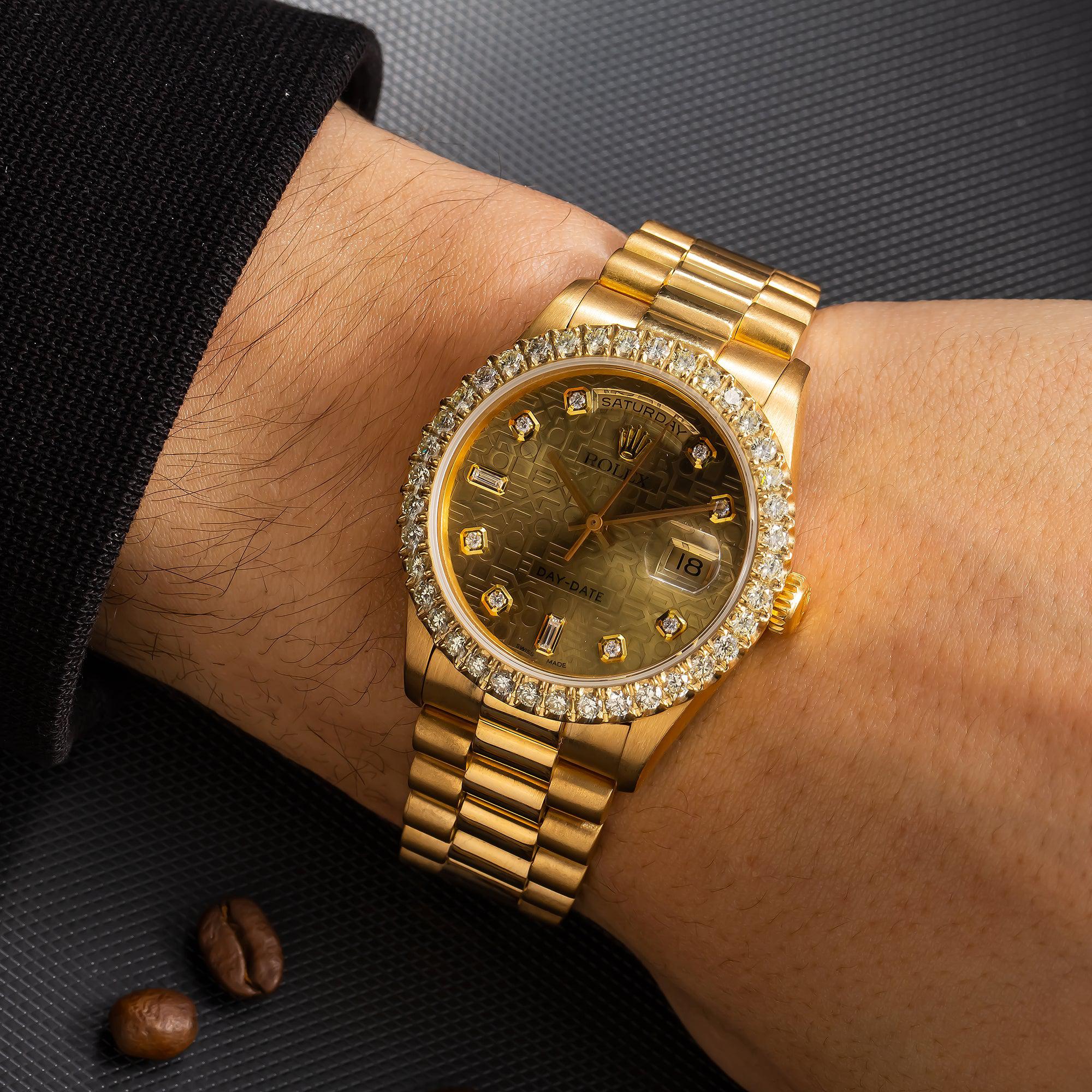 Rolex Day-Date 18238 36MM Diamond Dial With Yellow Gold Diamond Bezel
