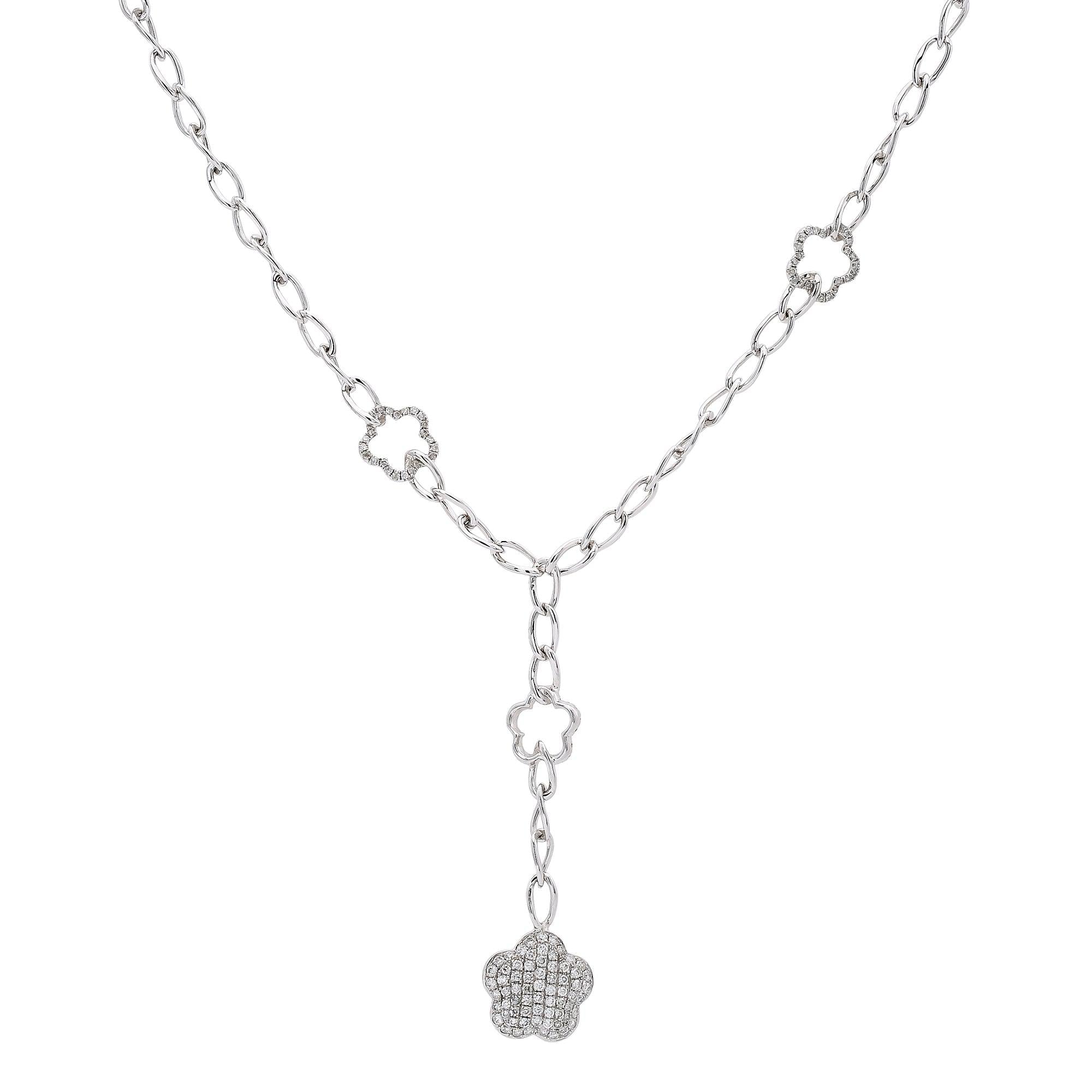 18K White Gold Women's Necklace, 18" chain and diamonds