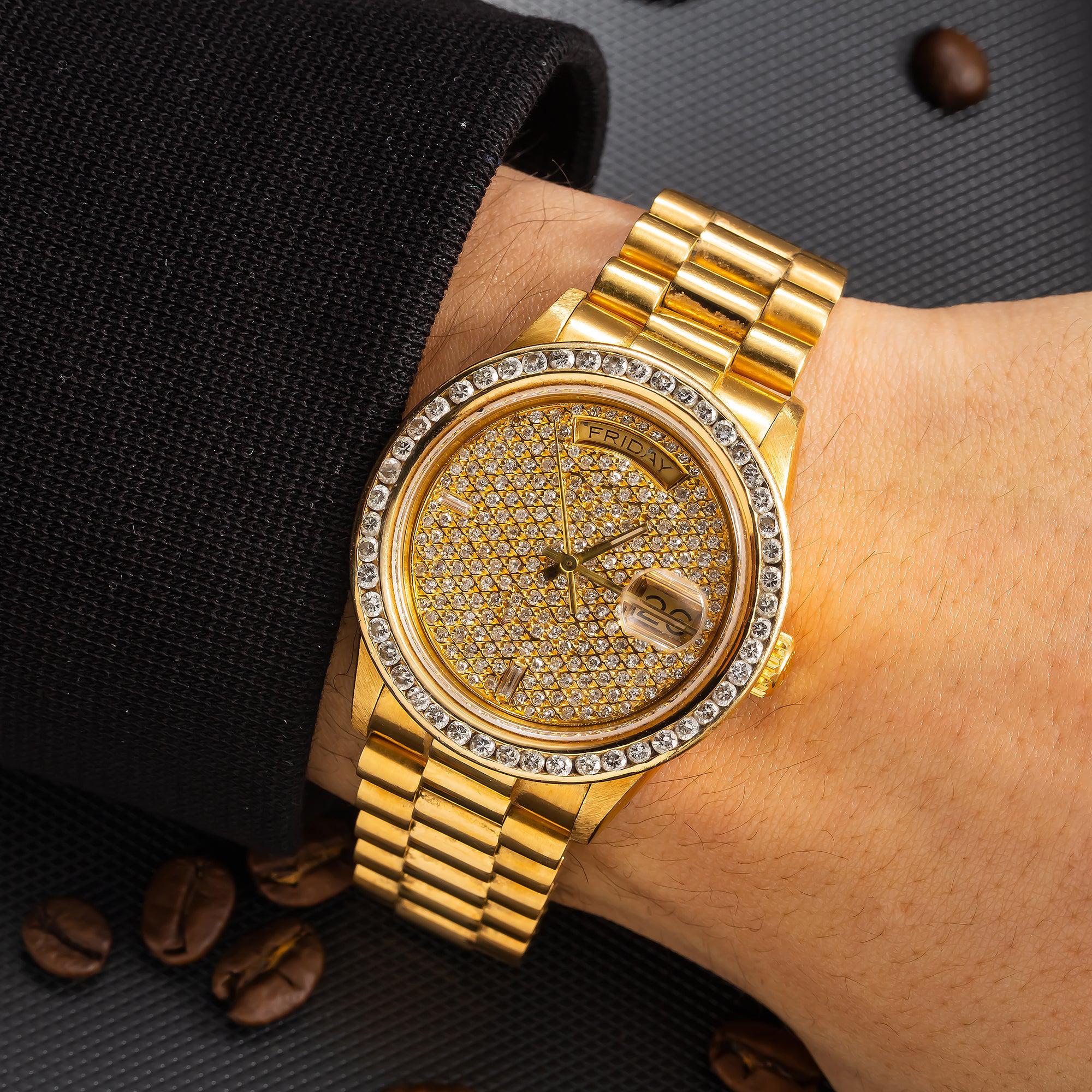 Rolex Day-Date 18038 36MM Diamond Dial With Yellow Gold Diamond Bezel