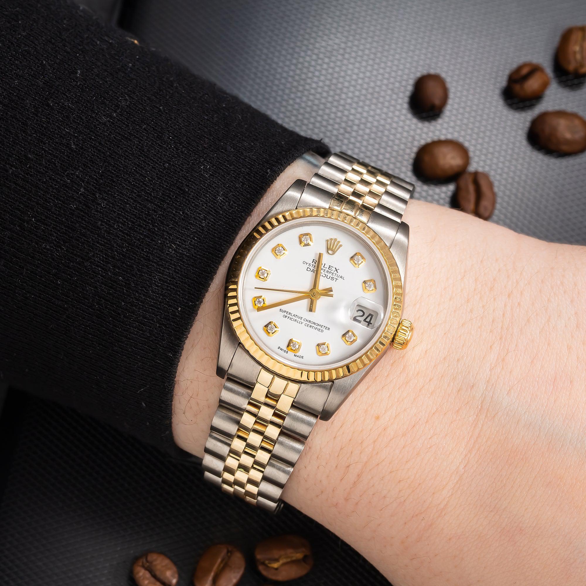 Rolex Datejust 16013 36MM White Diamond Dial With Two Tone Bracelet