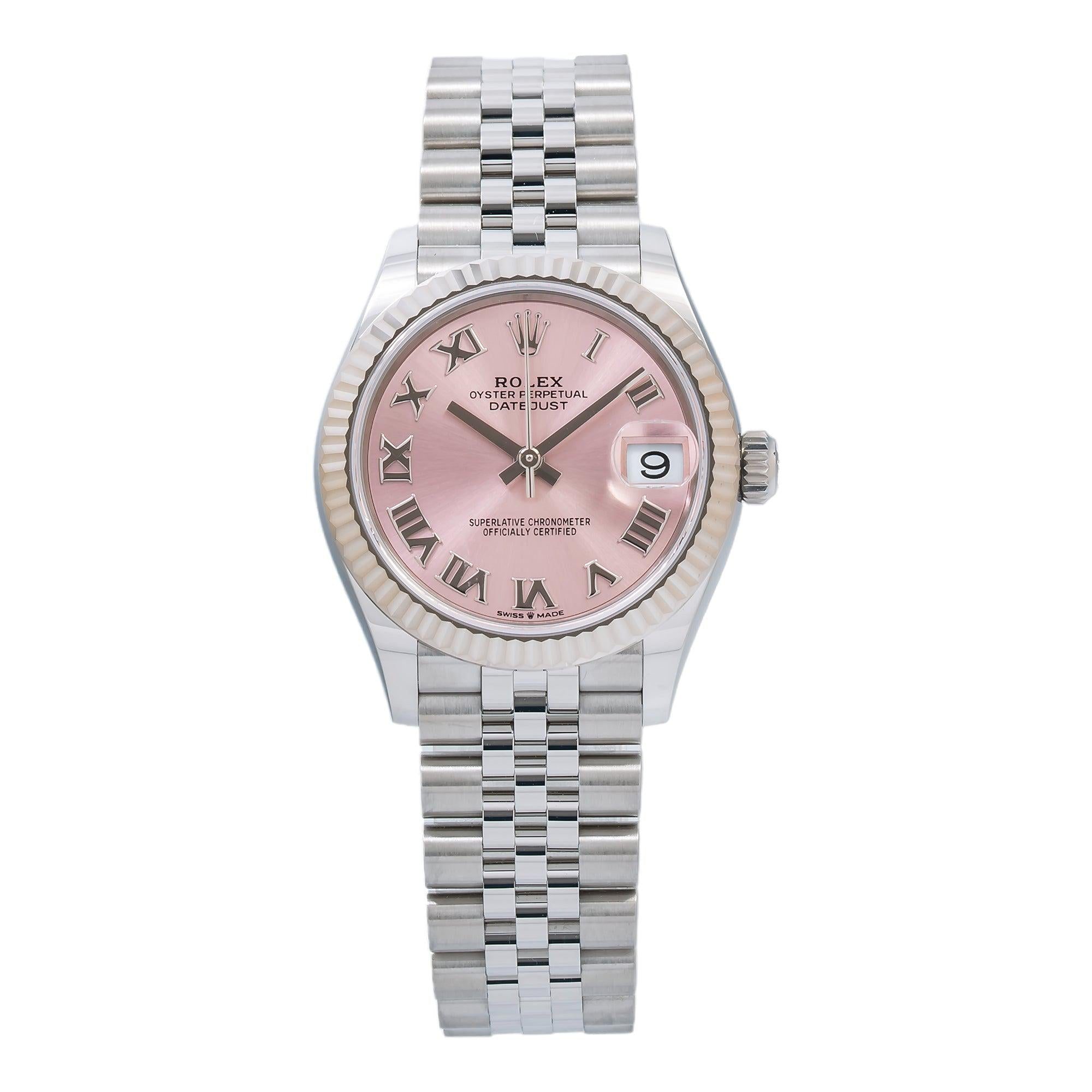 Rolex Datejust 278274 31MM Pink Roman Dial With White Gold Fluted Bezel And Jubilee Bracelet
