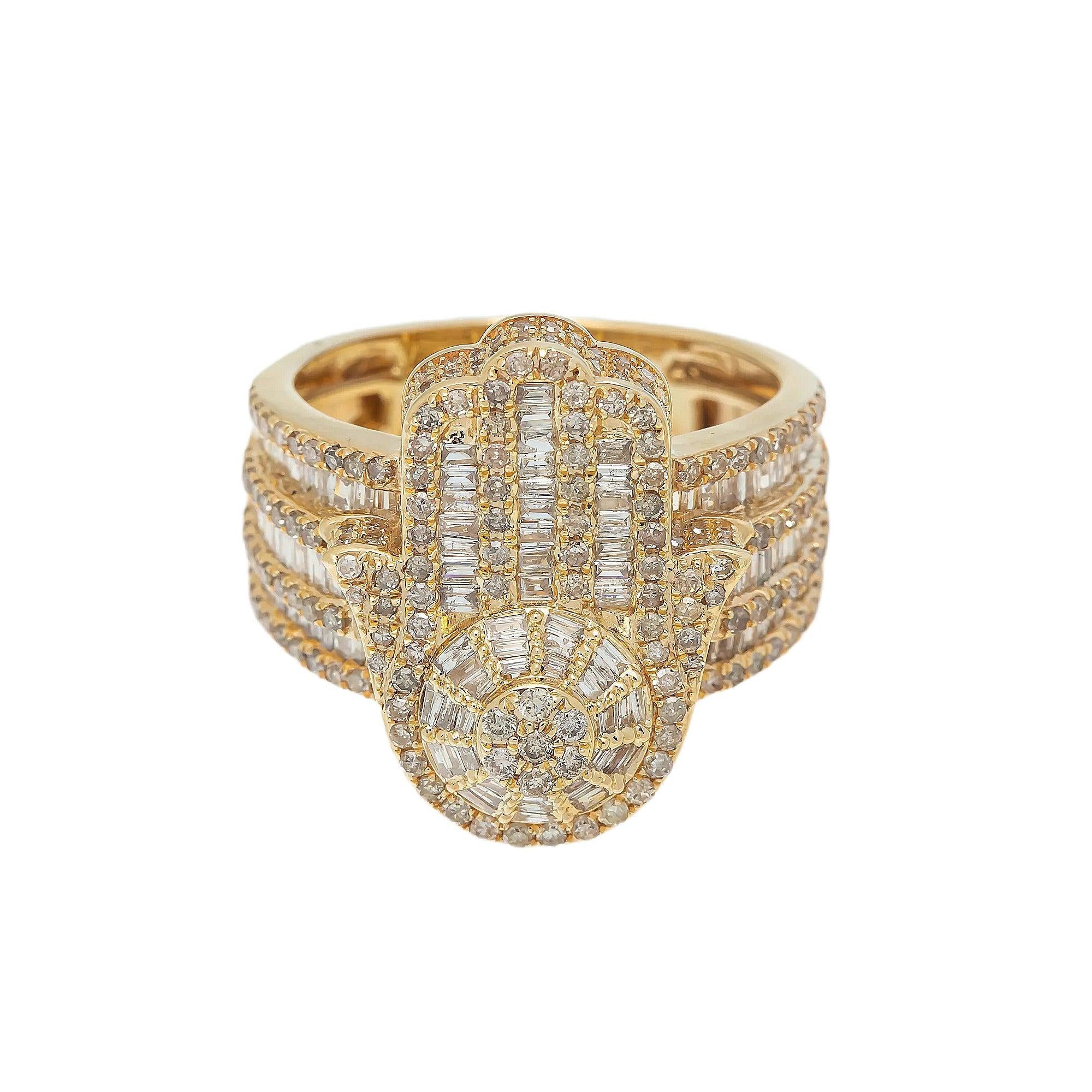 14K GOLD BAGUETTE DIAMOND HAMSA RING