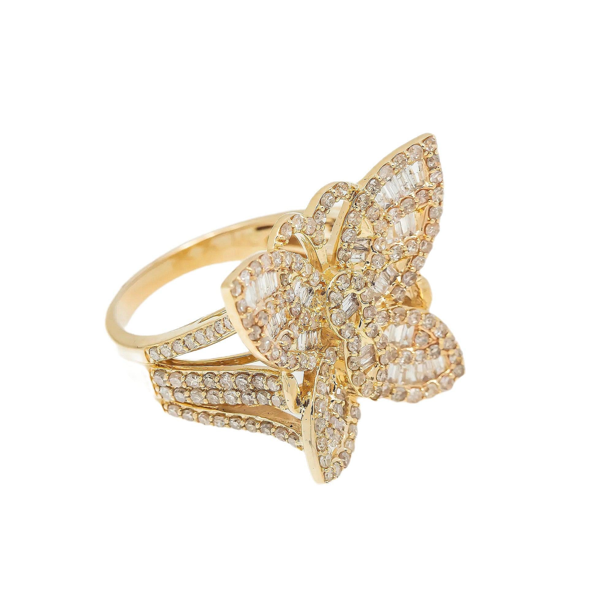 14K GOLD BAGUETTE DIAMOND LADIES BUTTERFLY RING