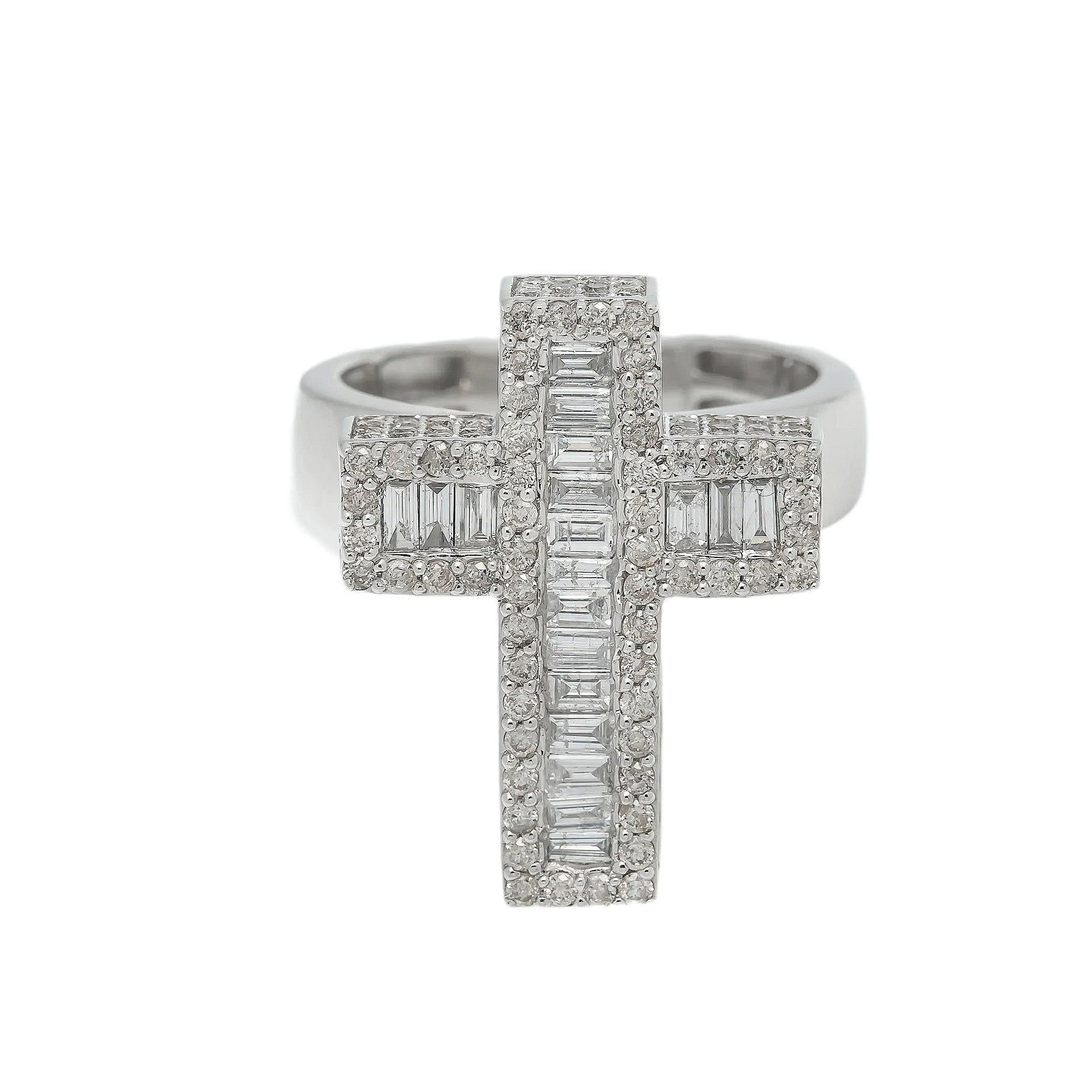 14K GOLD BAGUETTE DIAMOND CROSS RING