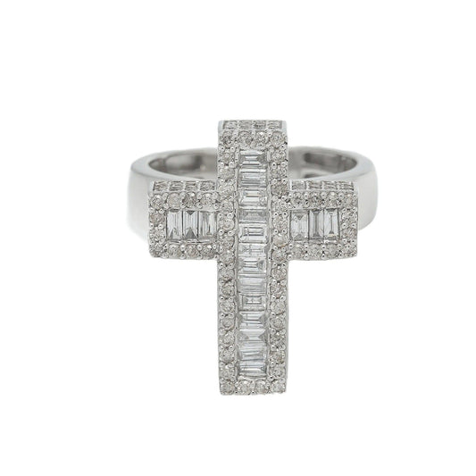 14K GOLD BAGUETTE DIAMOND CROSS RING