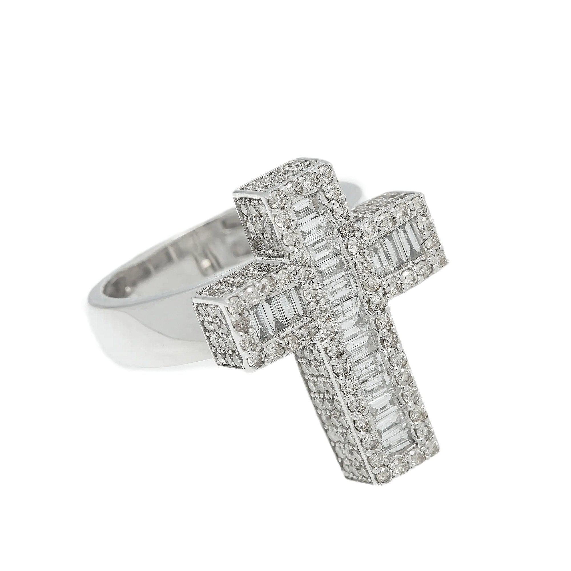 14K GOLD BAGUETTE DIAMOND CROSS RING