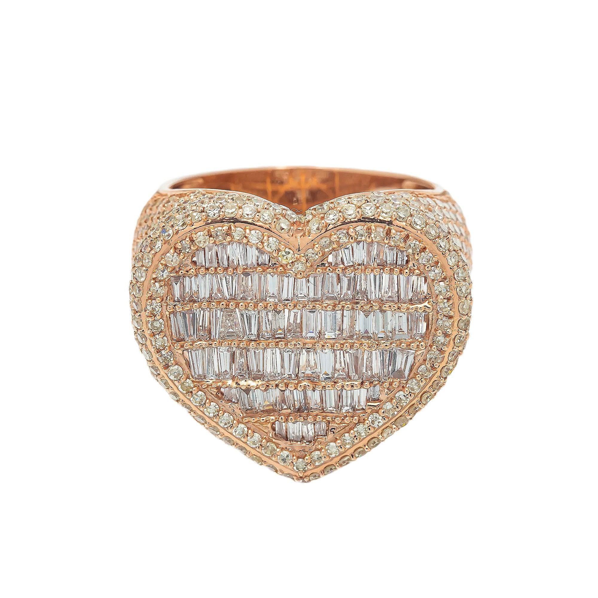 14K GOLD BAGUETTE DIAMOND HEART RING