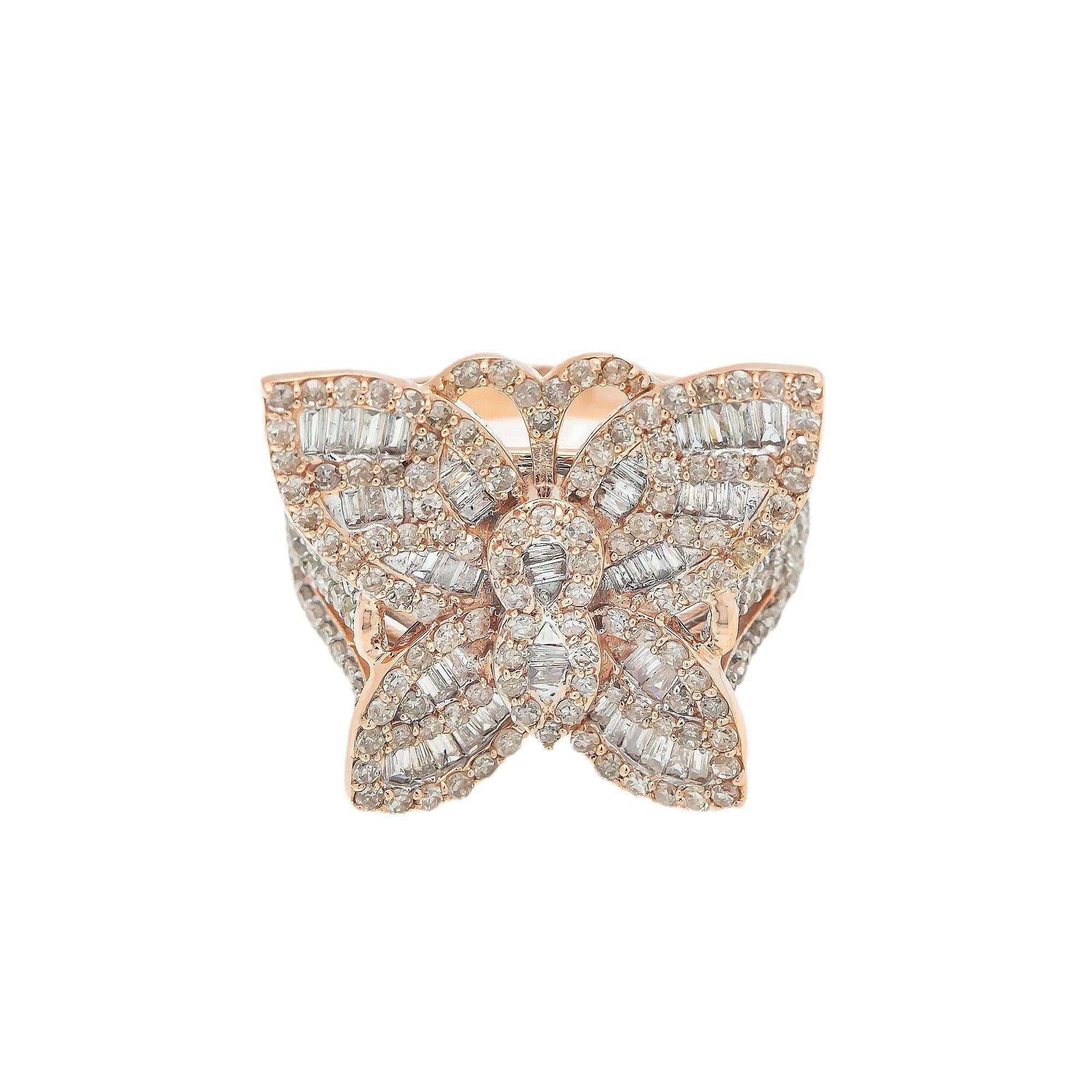 14K GOLD BAGUETTE DIAMOND LADIES BUTTERFLY RING