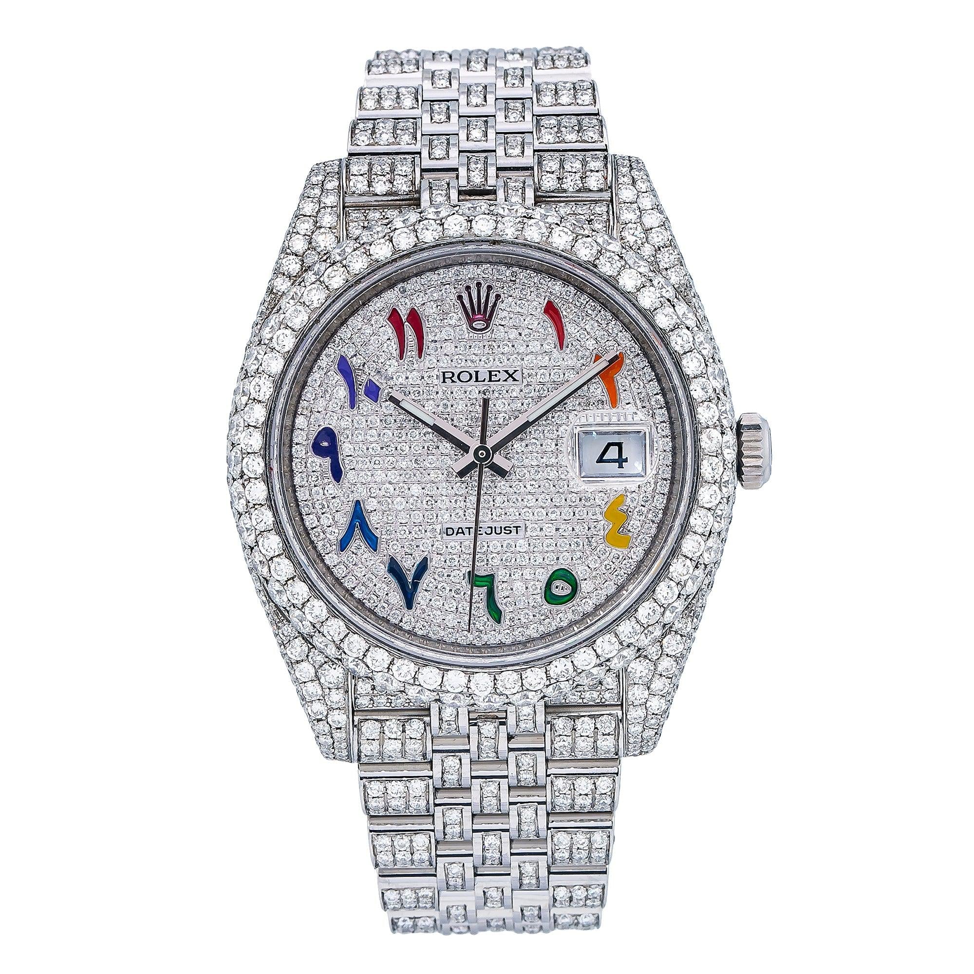 Rolex Datejust 41MM 126300 Diamond Paved Rainbow Eastern Arabic Dial Diamond Bezel Full Diamond Oyster Bracelet