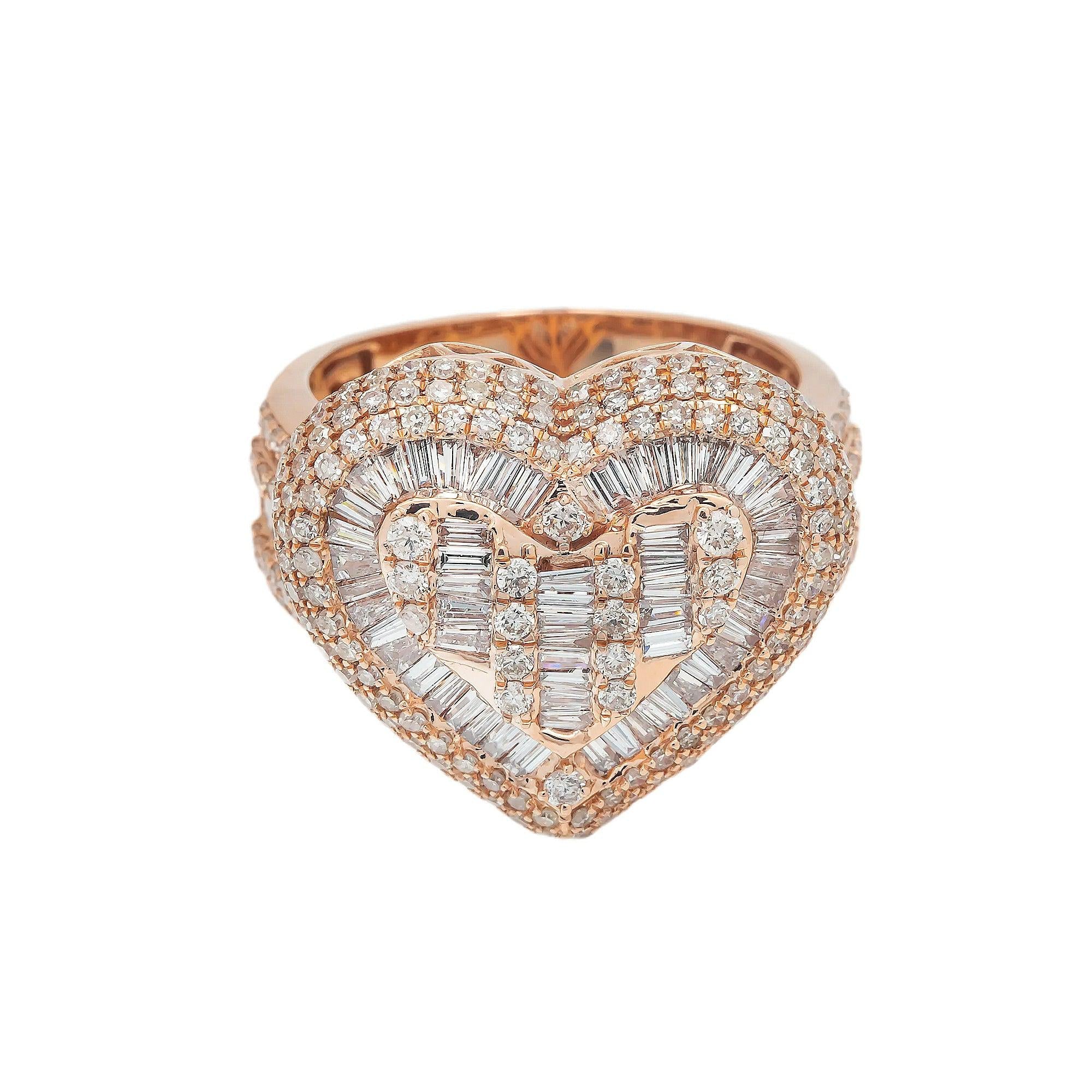 14K GOLD BAGUETTE DIAMOND LADIES HEART RING