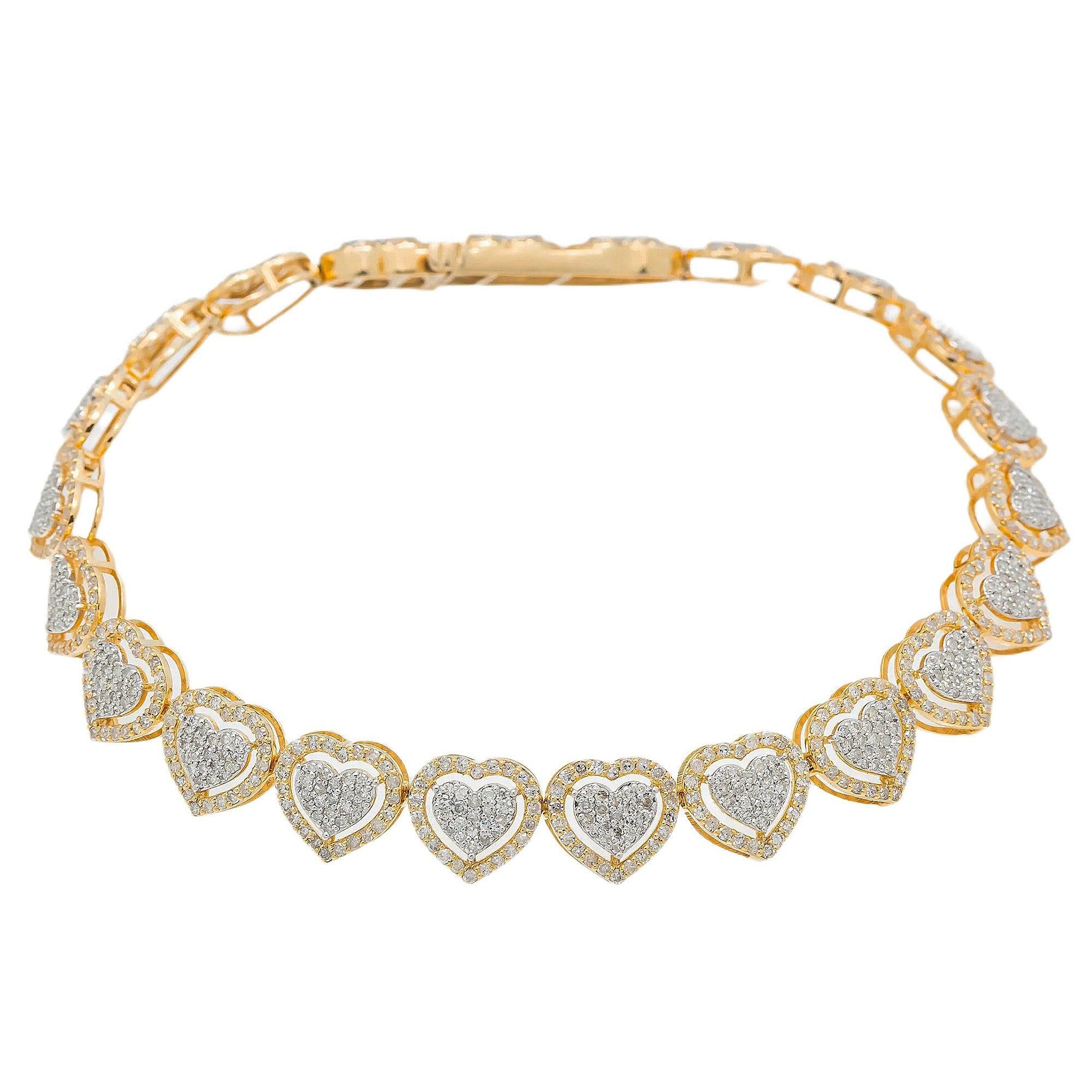 14K GOLD HEART SHAPE BRACELET 3.91 CT DIAMONDS