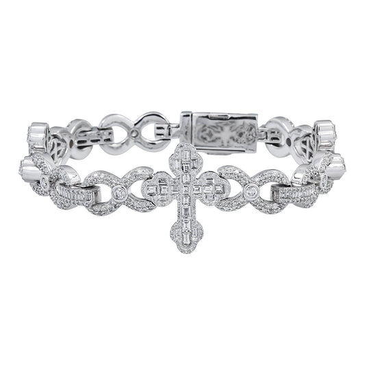 10K GOLD ROUND AND BAGUETTE DIAMONDS CROSS INFINITY CHAIN BRACELET 8.95 CT