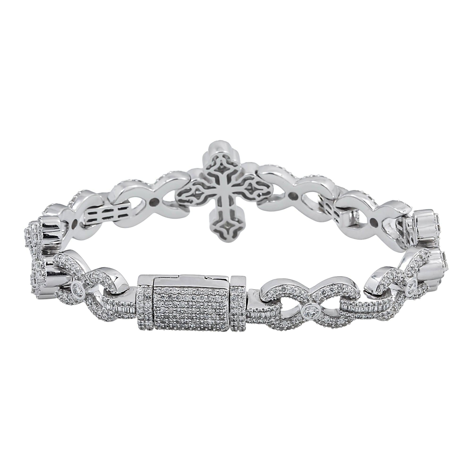 10K GOLD ROUND AND BAGUETTE DIAMONDS CROSS INFINITY CHAIN BRACELET 8.95 CT