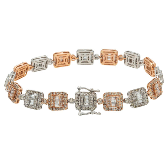 14K GOLD BAGUETTE DIAMONDS SQUARE SHAPE TWO TONE BRACELET 8.64 CT