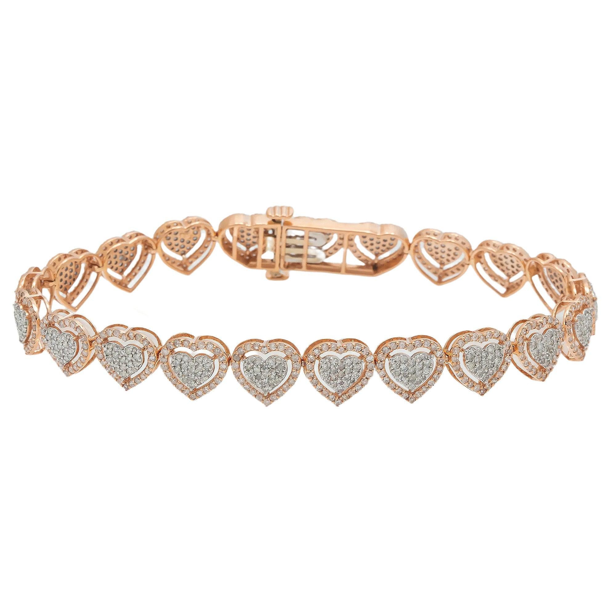 14K GOLD HEART SHAPE BRACELET 3.91 CT DIAMONDS