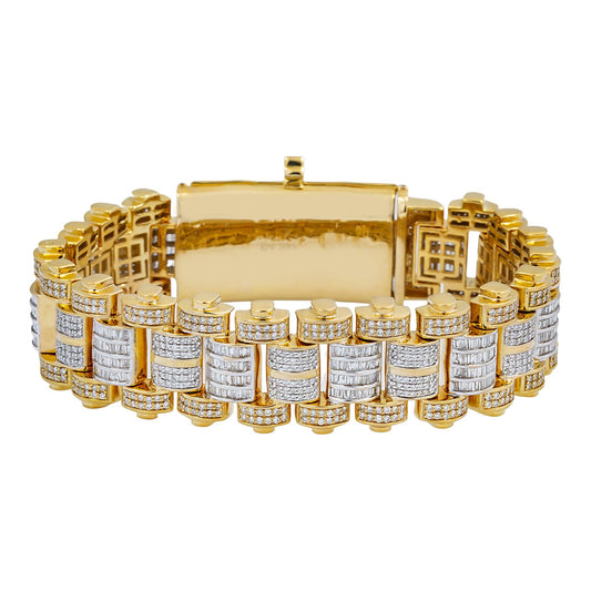 14K GOLD ROUND AND BAGUETTE DIAMOND JUBILEE BRACELET 8.00 CT