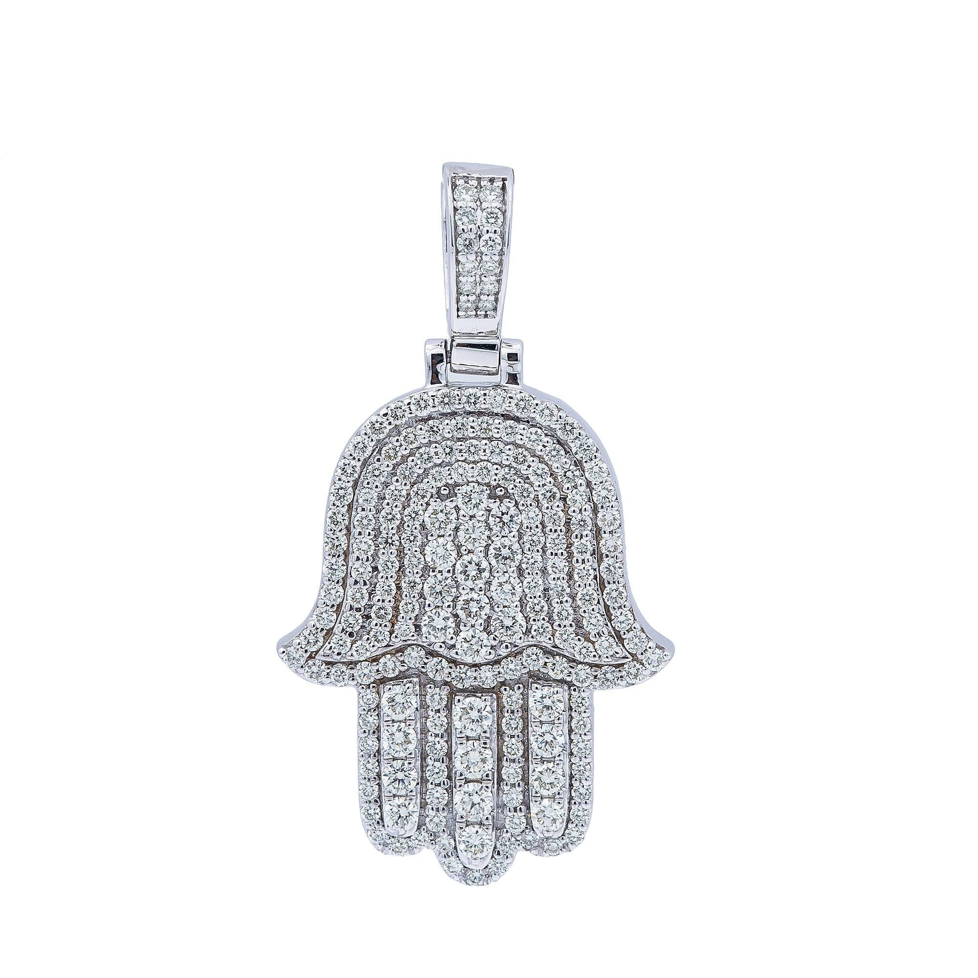 14K White Gold Diamond Hamsa Pendant
