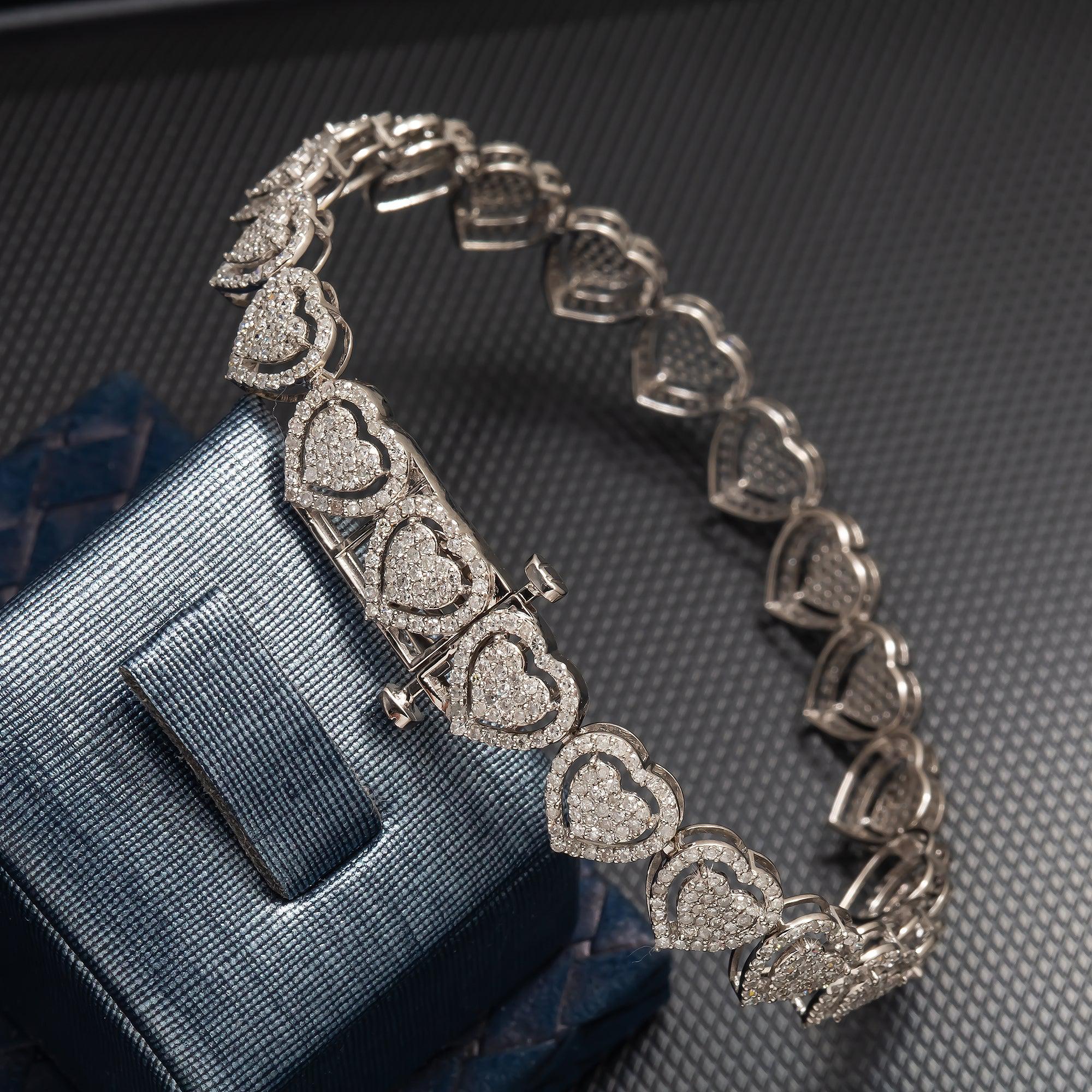 14K GOLD HEART SHAPE BRACELET 3.91 CT DIAMONDS
