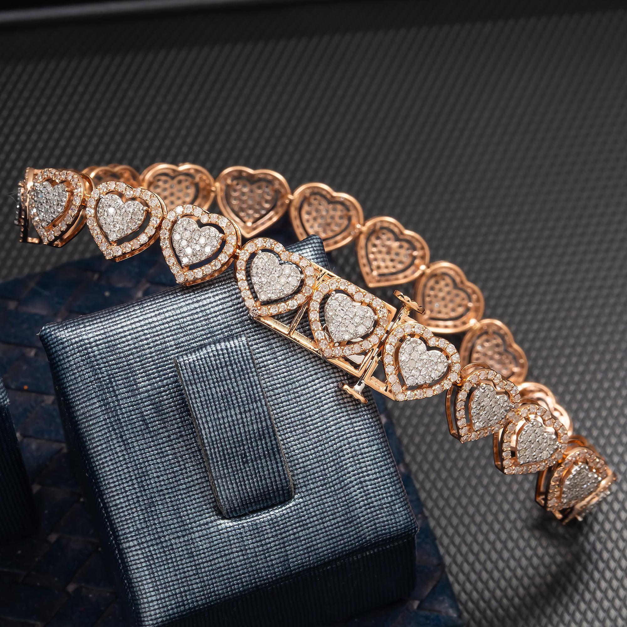 14K GOLD HEART SHAPE BRACELET 3.91 CT DIAMONDS