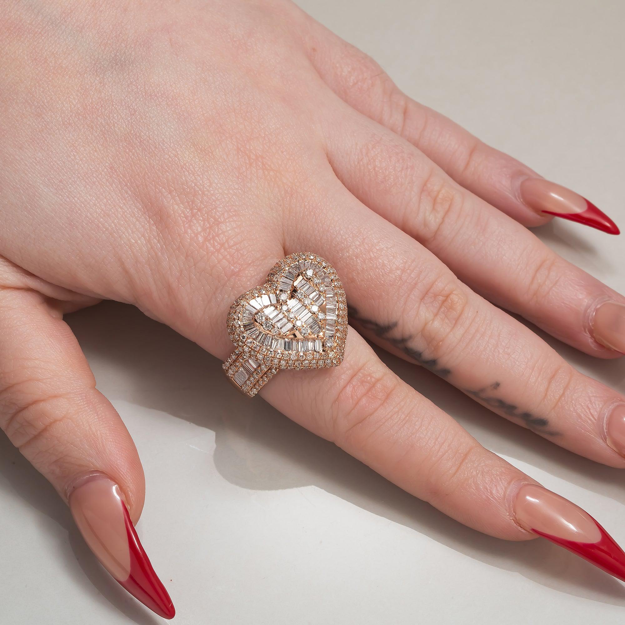 14K GOLD BAGUETTE DIAMOND LADIES HEART RING