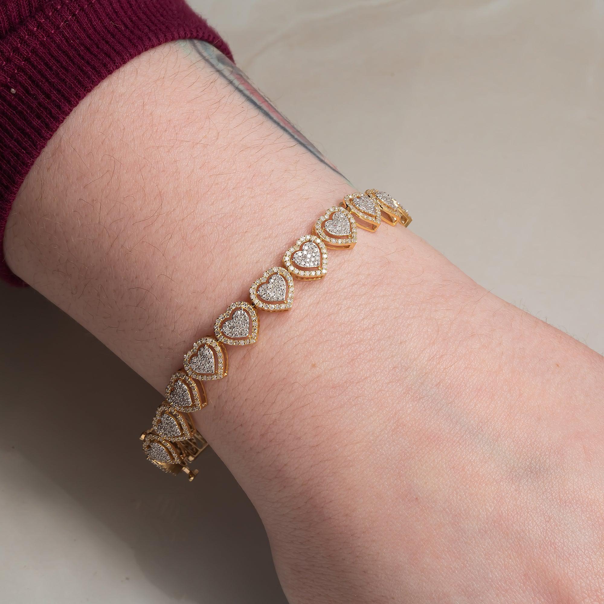 14K GOLD HEART SHAPE BRACELET 3.91 CT DIAMONDS
