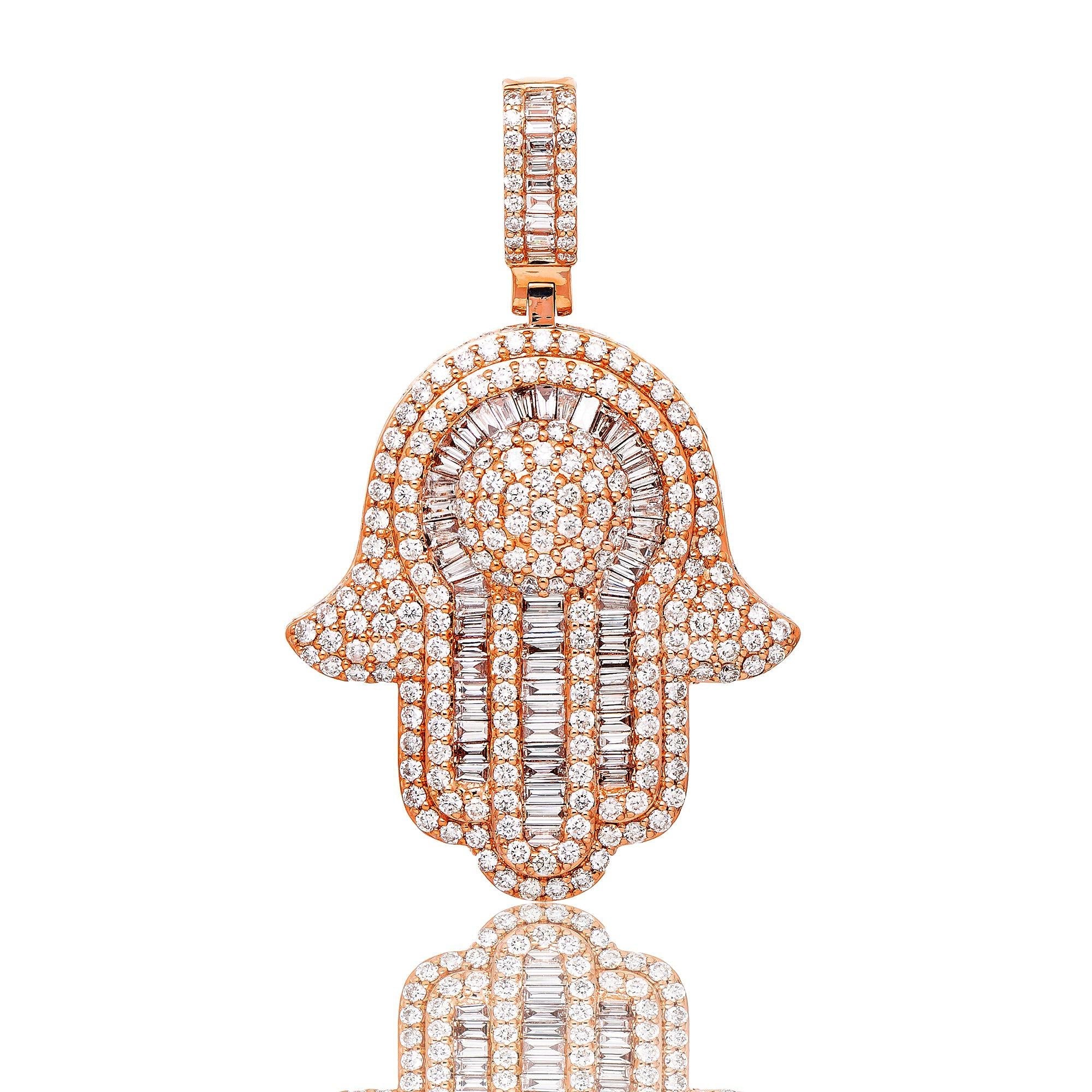 Unisex 14K Rose Gold Hamsa Pendant with 5.92 CT Diamonds