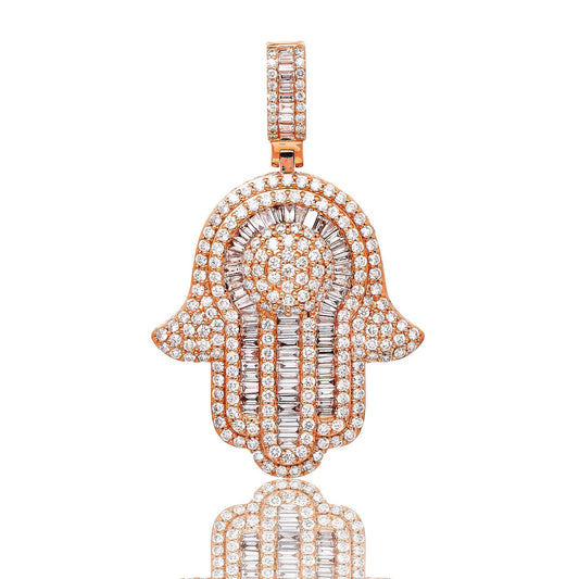 Unisex 14K Rose Gold Hamsa Pendant with 5.92 CT Diamonds