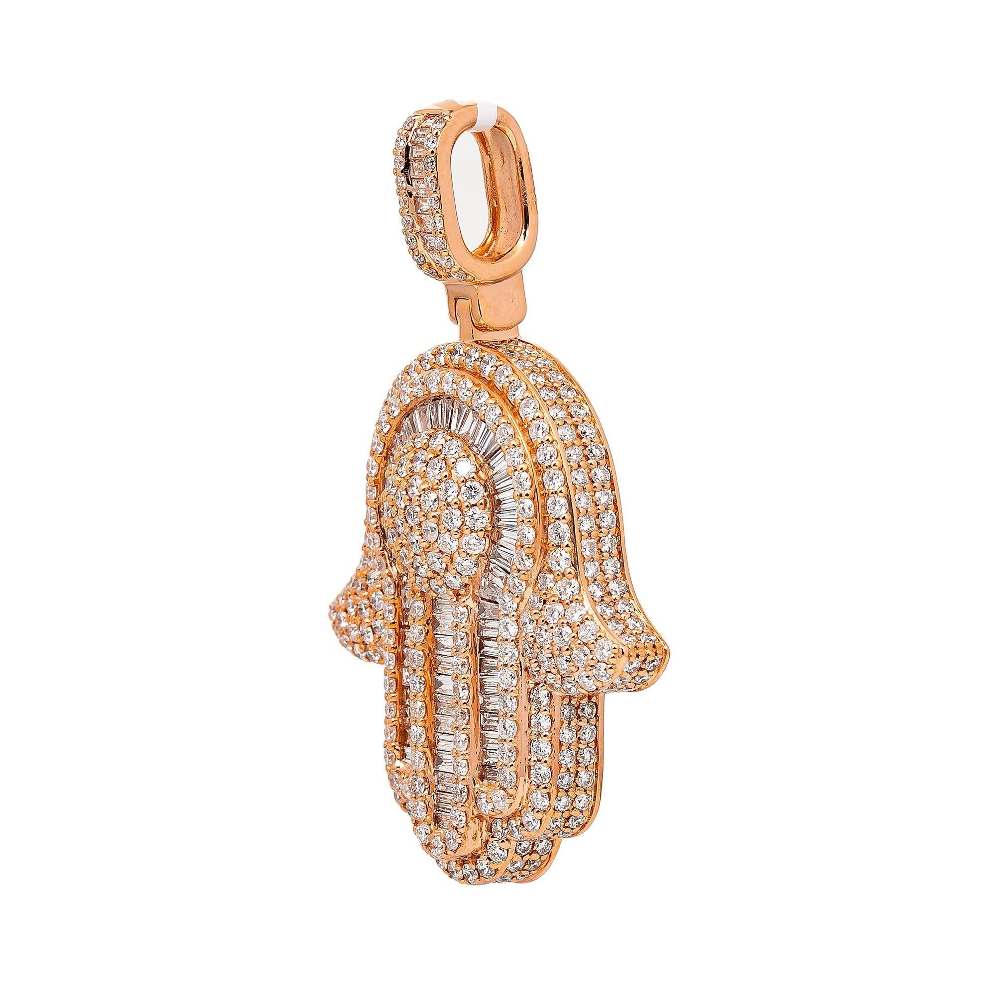 Unisex 14K Rose Gold Hamsa Pendant with 5.92 CT Diamonds