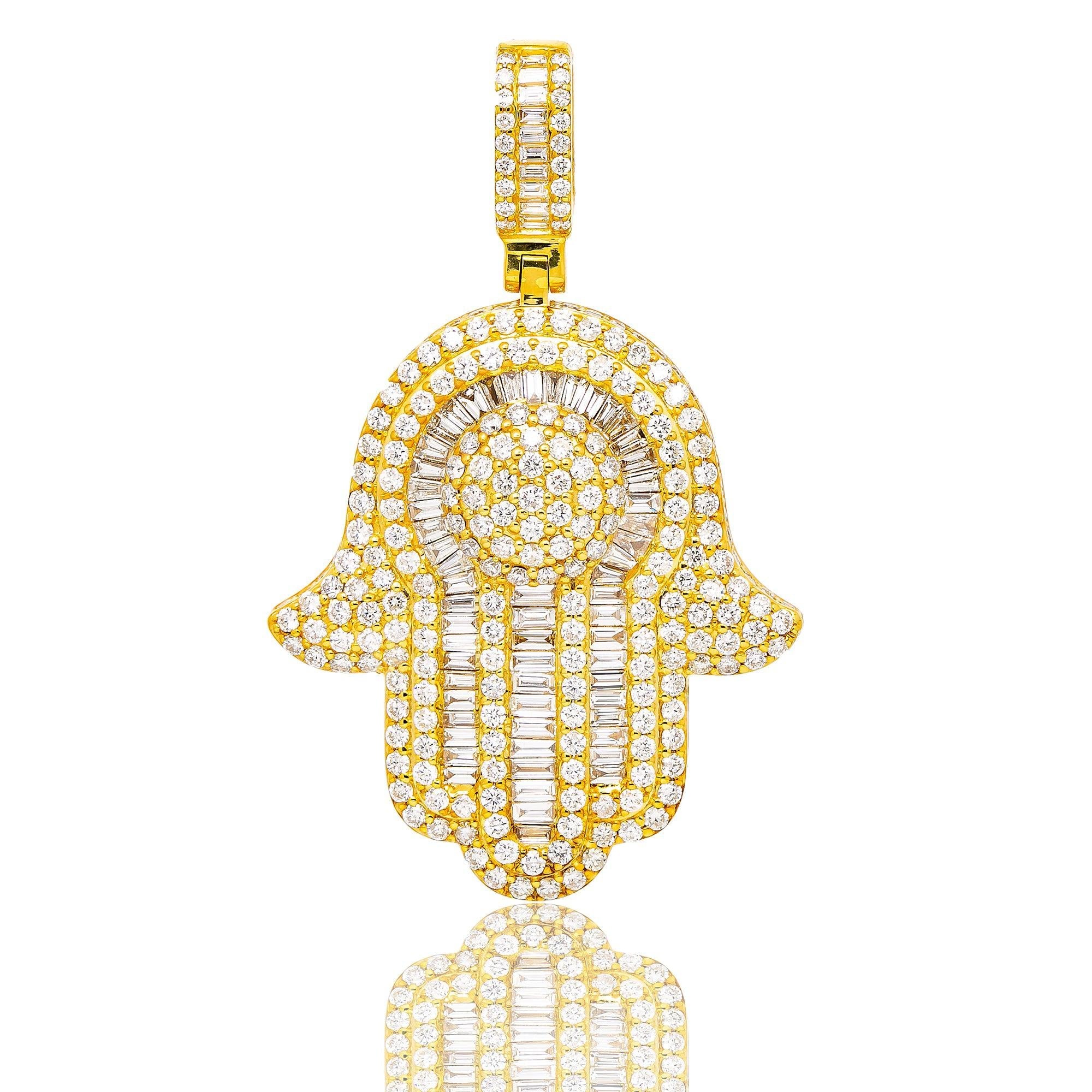 14K Yellow Gold Hamsa Pendant with 5.92 CT Diamonds