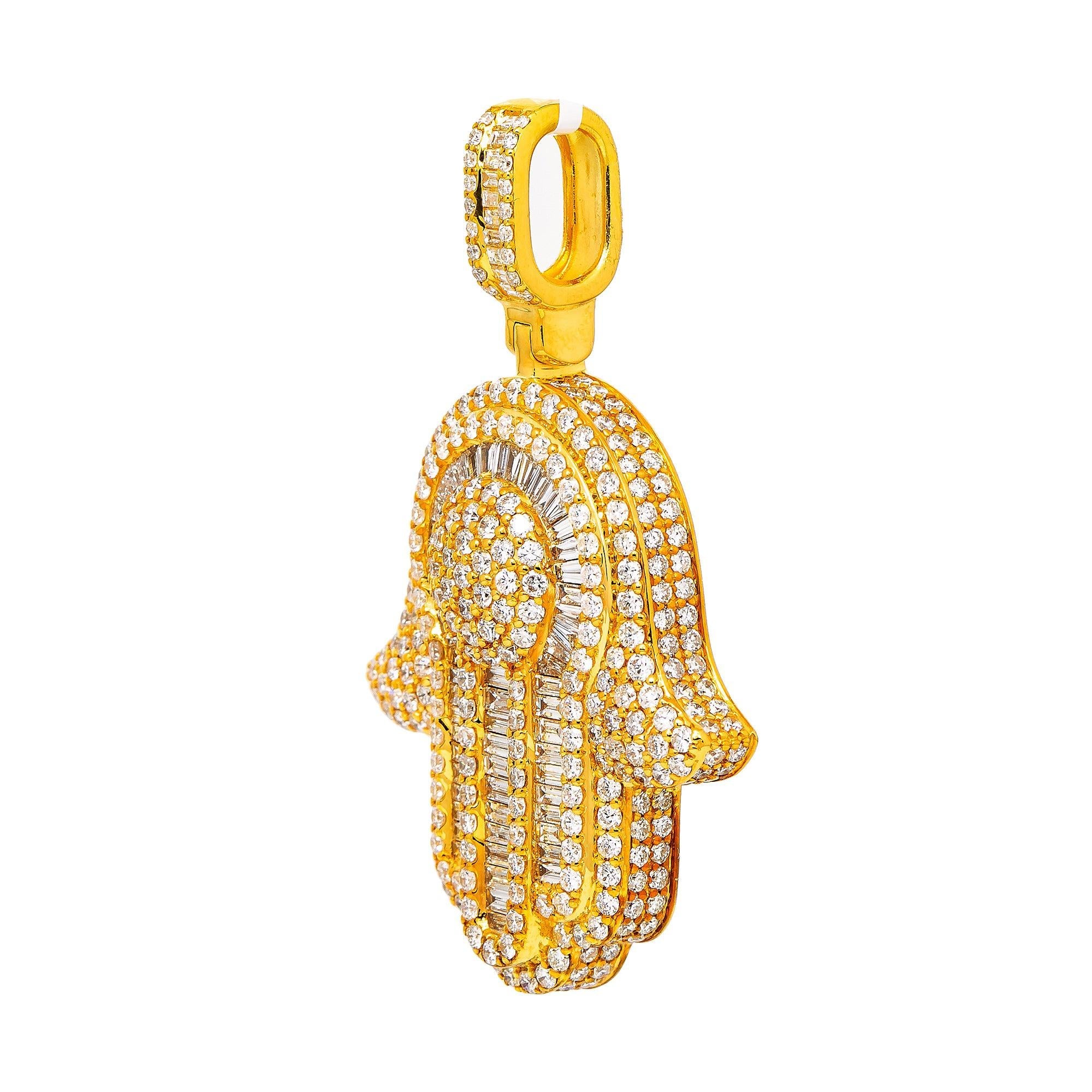 14K Yellow Gold Hamsa Pendant with 5.92 CT Diamonds